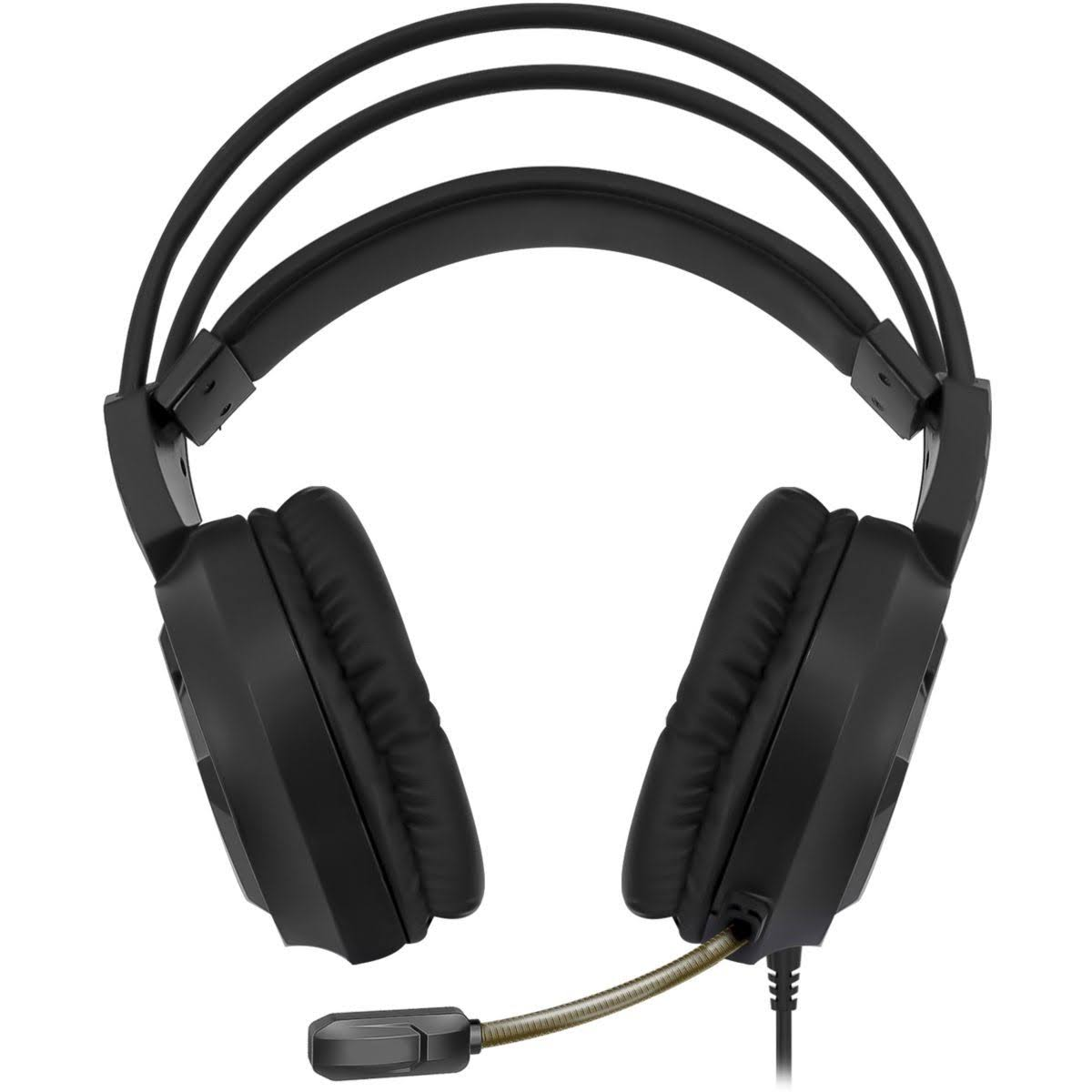 Czarne słuchawki dla graczy z mikrofonem. Posiadają wyściełane nauszniki, regulowany pałąk i elastyczny mikrofon.