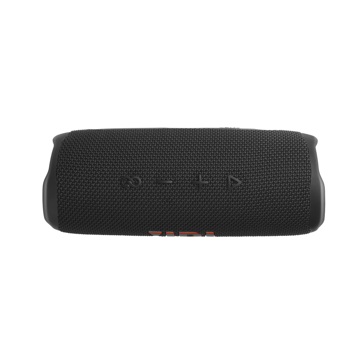 Un altavoz Bluetooth rectangular negro con botones de control en la parte superior y una textura similar a una malla.