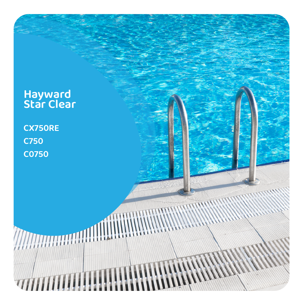 Una piscina con acqua blu chiara. Due scale di metallo sono in acqua. Piastrelle bianche formano il bordo della piscina.
