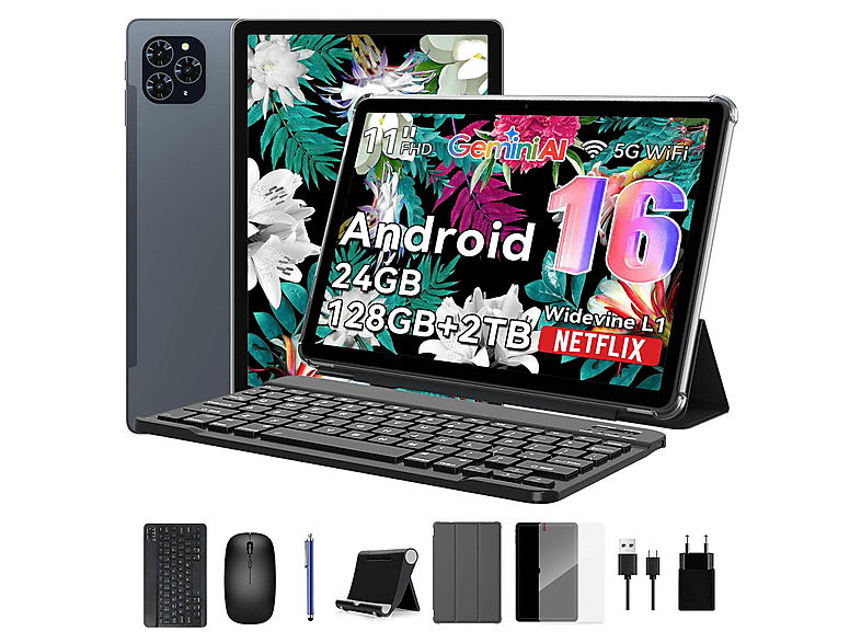 KINGRID T90 Andriod 16, Tablet, 128 GB, 11 Zoll, Grau