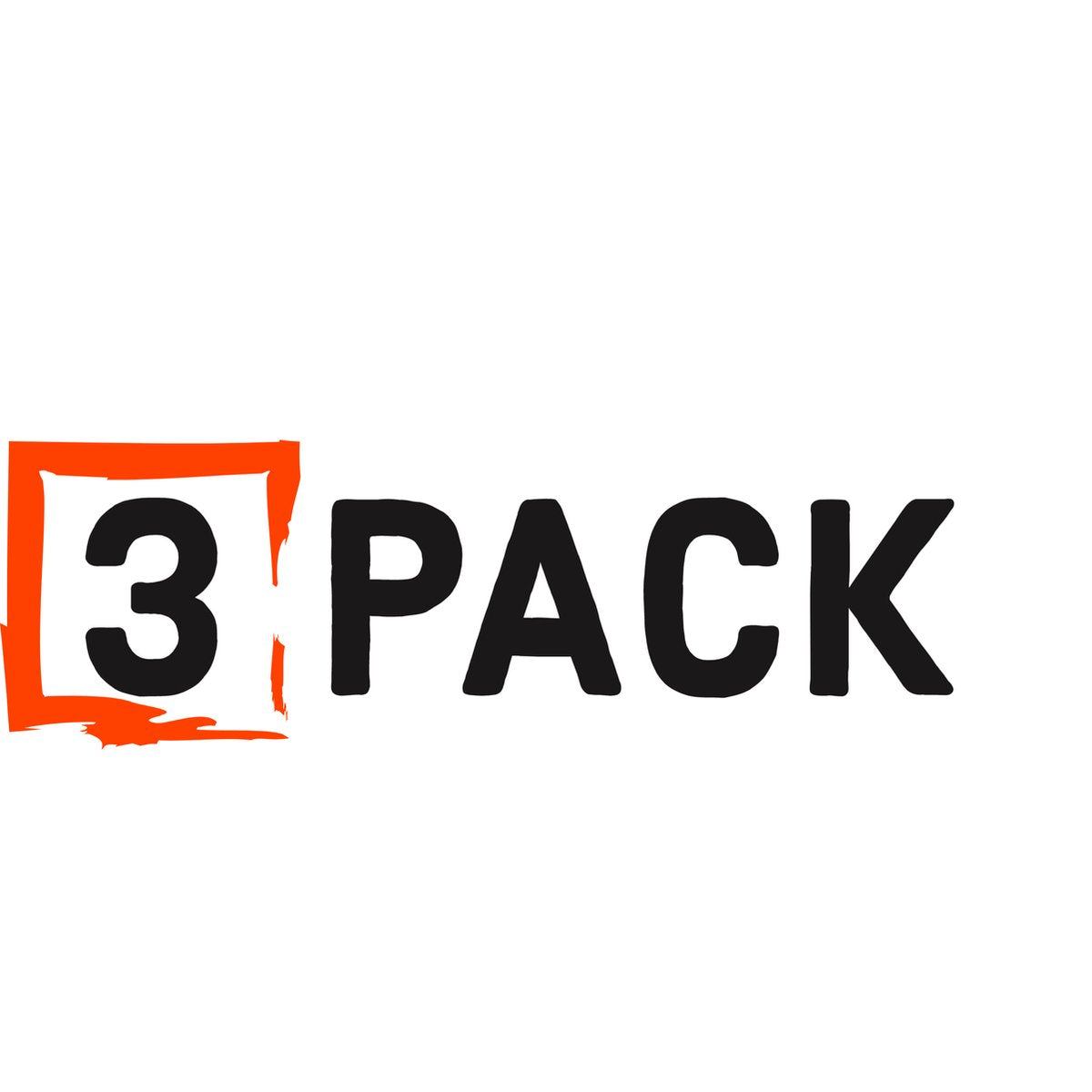 De afbeelding toont de woorden '3 PACK' in vette zwarte letters. '3' staat in een oranje kader.
