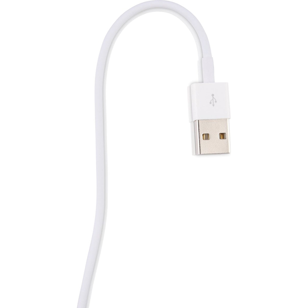 A white USB cable with a USB connector at the end. The cable curves and the background is plain white.