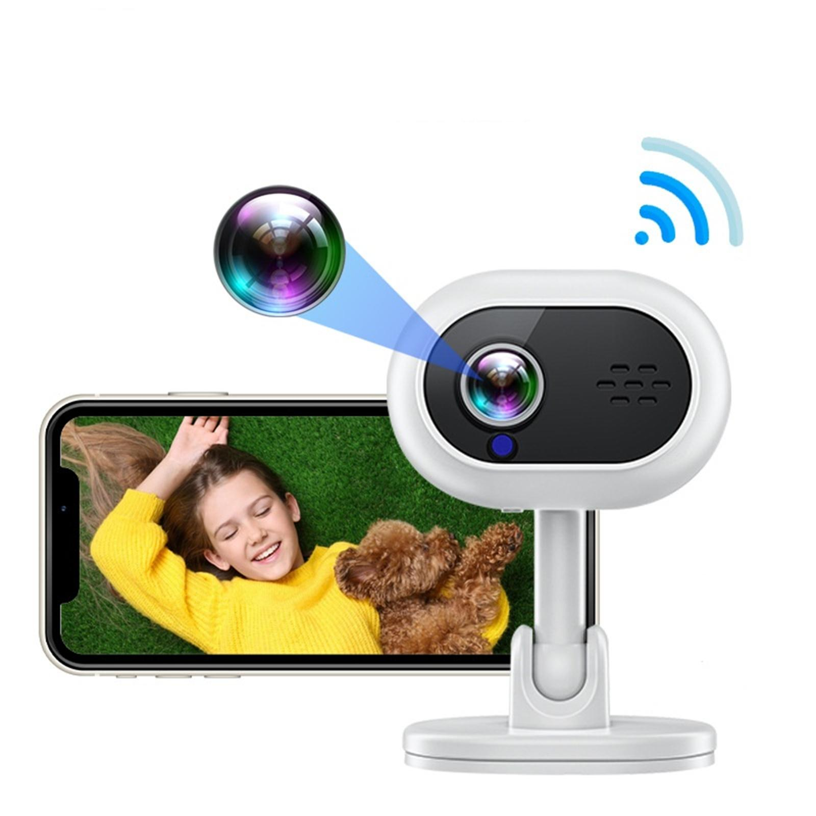 Eine Überwachungskamera zeigt ein Mädchen mit Hund auf einem Telefonbildschirm. Eine Kameralinse und ein WLAN-Symbol sind ebenfalls sichtbar.