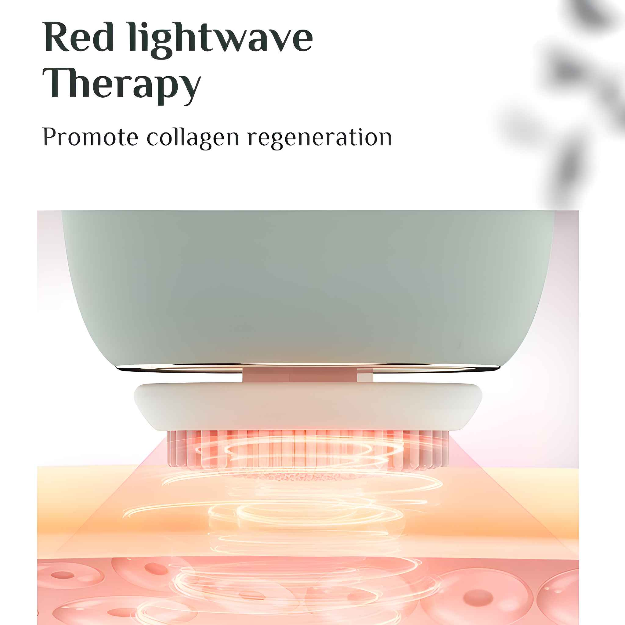 Ein Bild zeigt ein Rotlichttherapiegerät. Das Licht ist auf Hautzellen fokussiert und fördert die Kollagenregeneration.
