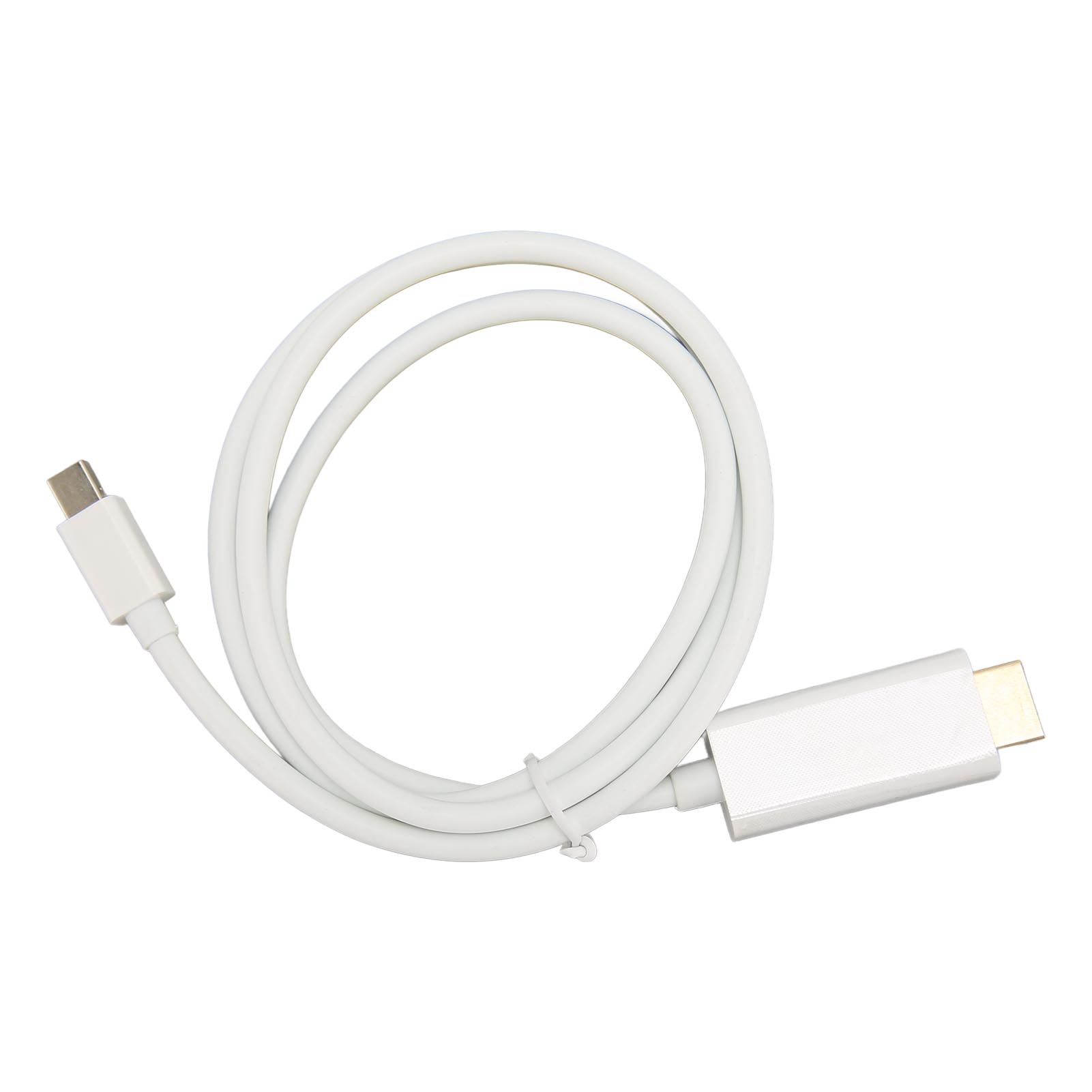 Ein weißes USB-C-zu-USB-C-Kabel liegt auf einer weißen Oberfläche. Das Kabel ist aufgerollt und hat an jedem Ende Anschlüsse.