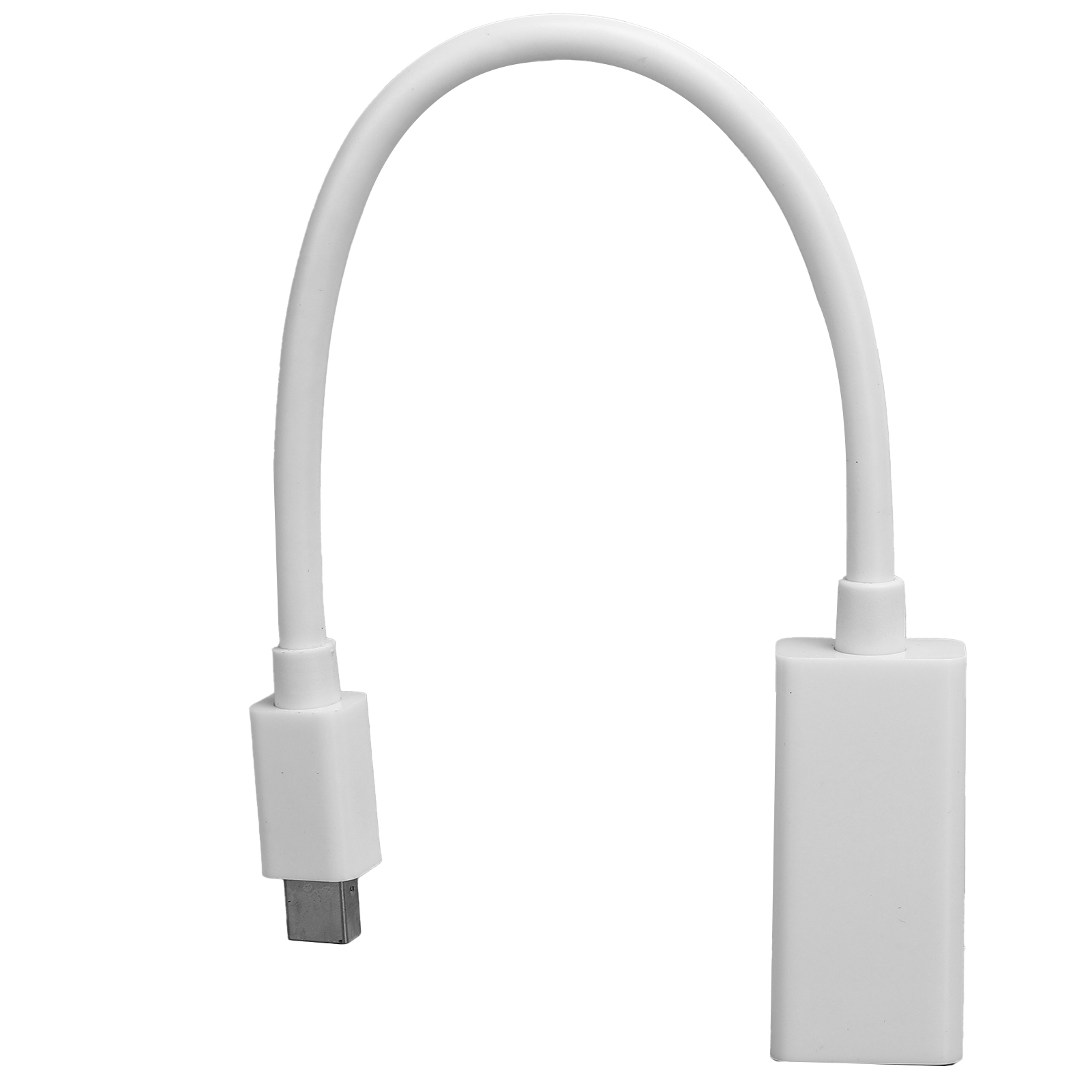 Weißes USB-C-auf-USB-C-Kabel. Es ist gewölbt und hat an jedem Ende einen Stecker. Der Hintergrund ist weiß.