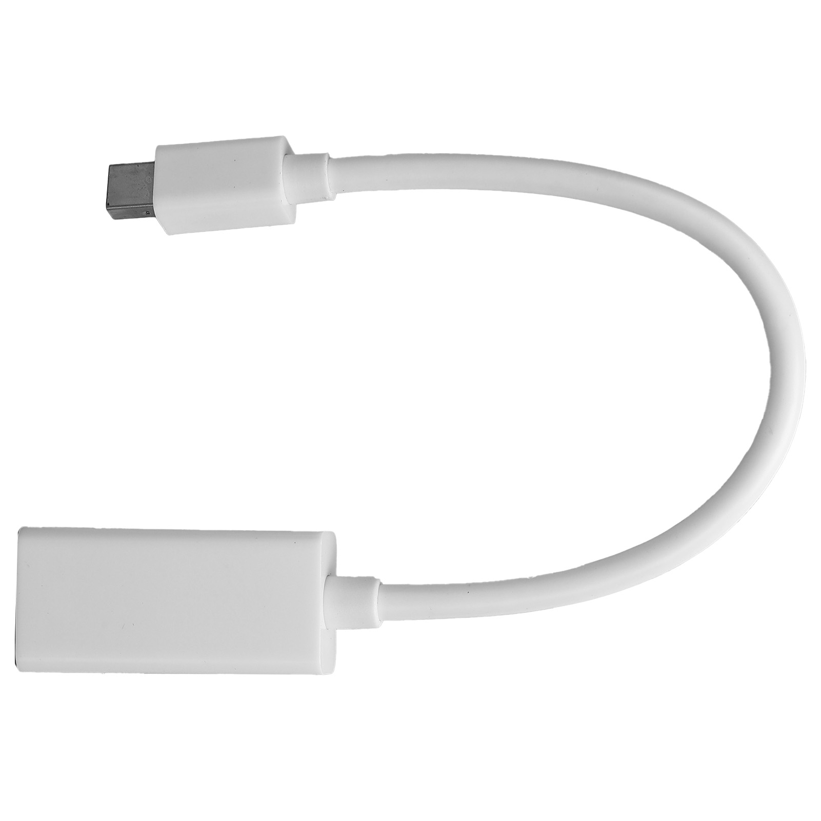 Ein weißes USB-C-zu-USB-Adapterkabel. Ein Ende ist ein USB-C-Anschluss, das andere ein rechteckiger Adapter mit USB-Anschluss.