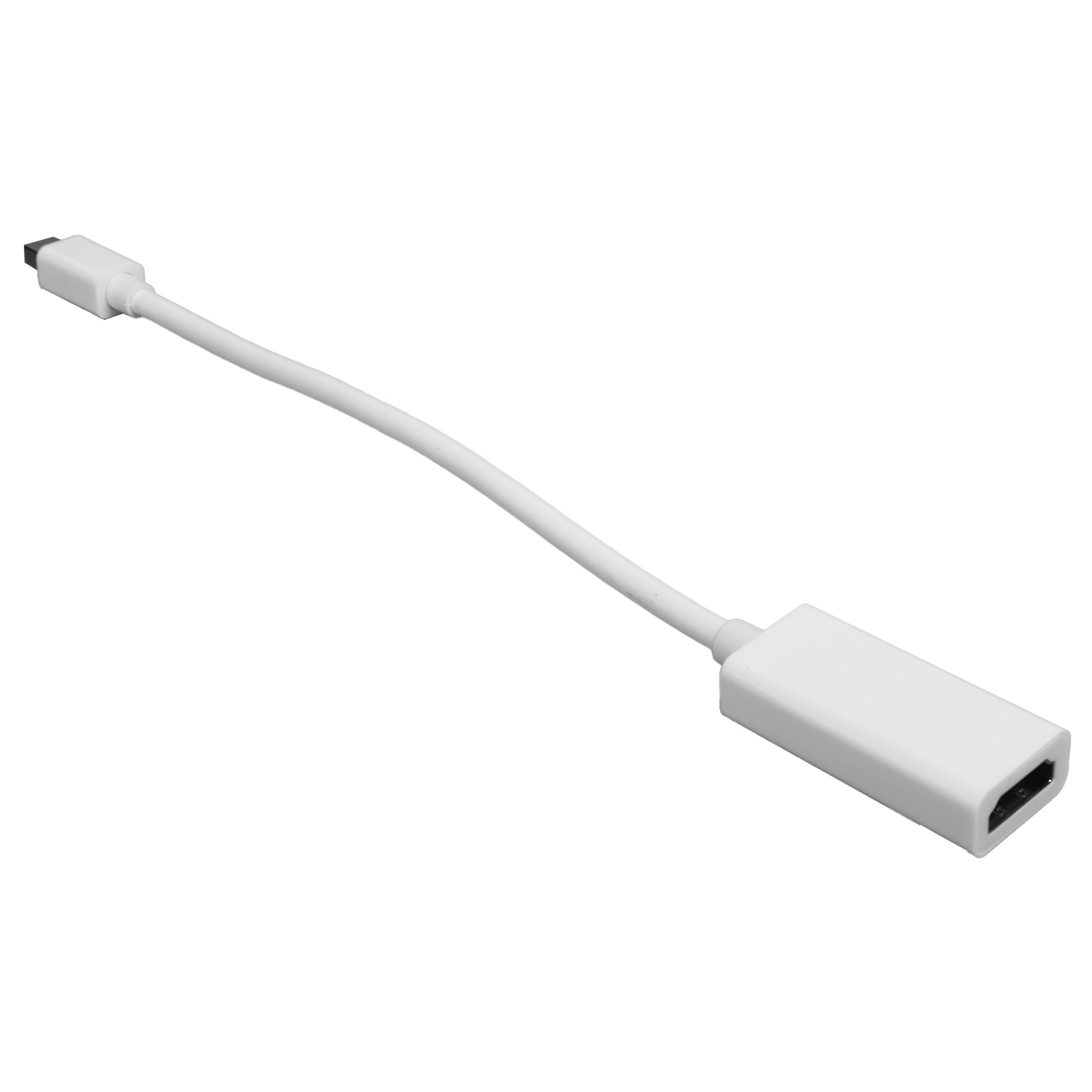 Ein weißes HDMI-Adapterkabel mit einem schwarzen HDMI-Anschluss und einem kleinen Stecker auf weißem Hintergrund.