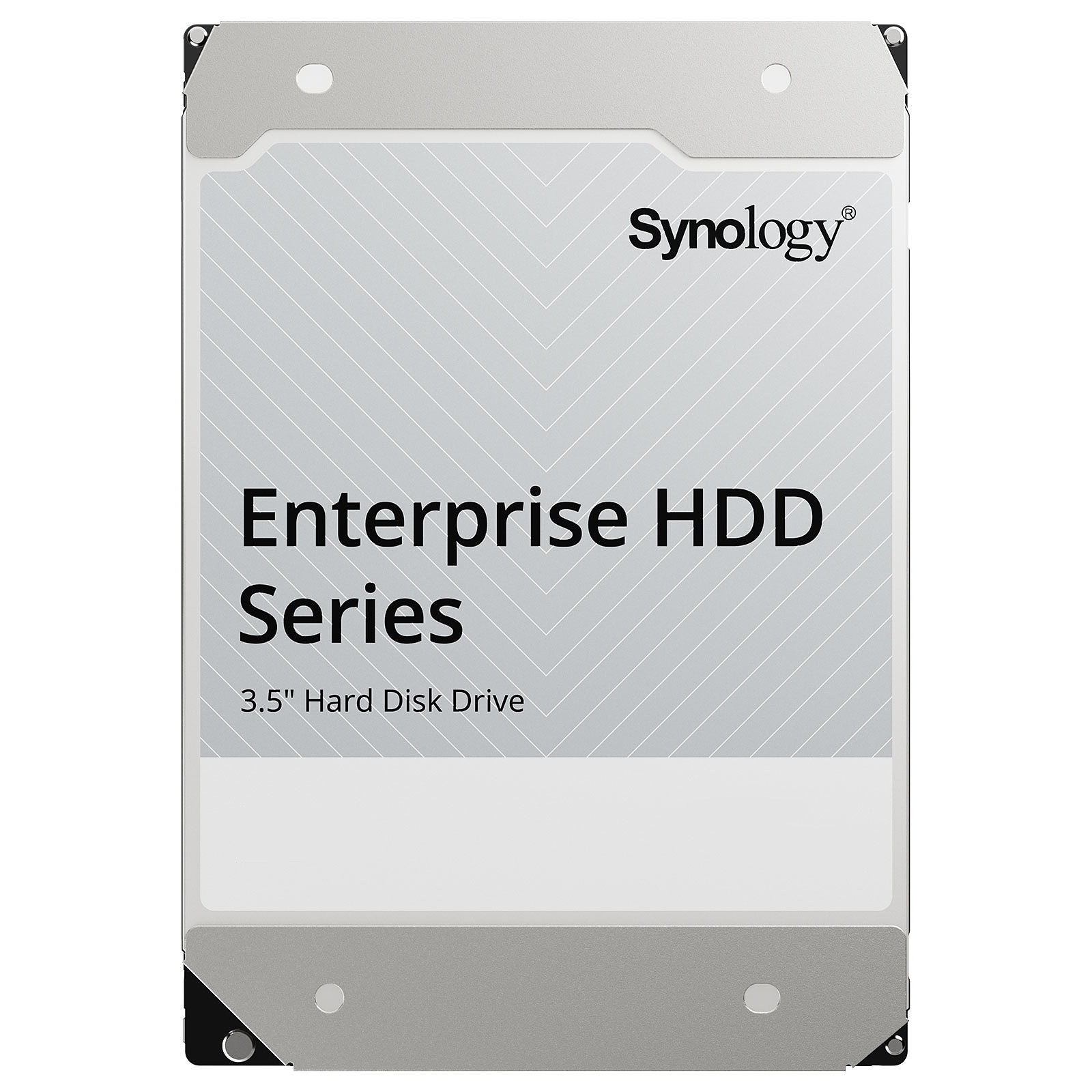 The image shows a 3.5" Enterprise HDD Series hard drive by Synology. It's silver and white with the brand name prominently displayed.