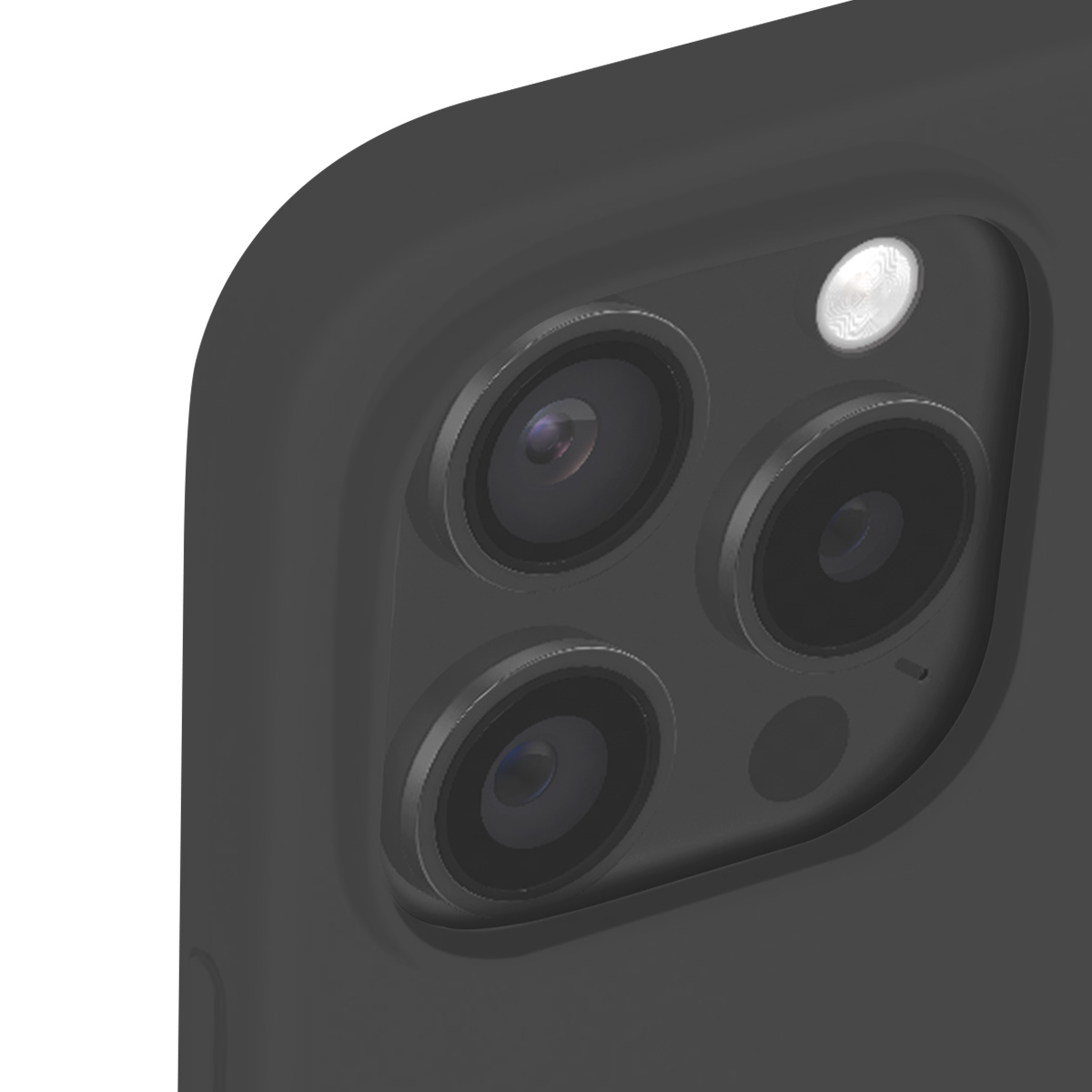 Primo piano di uno smartphone con un rialzo nero della fotocamera. Sono visibili tre lenti e un flash. Il bordo del telefono è curvo.