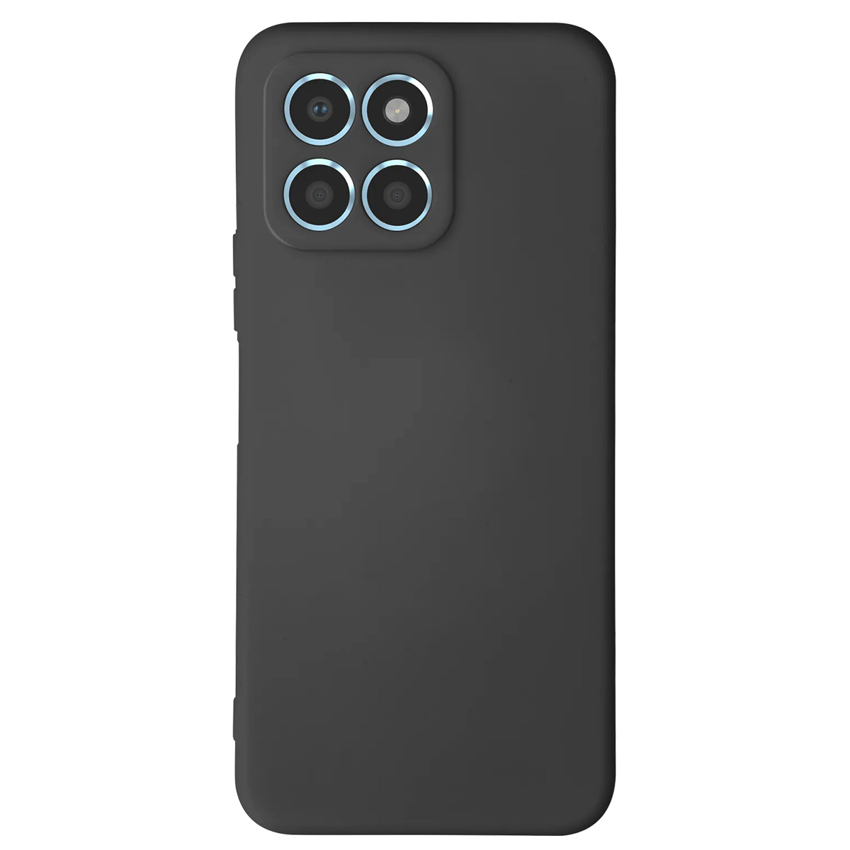 Una funda de teléfono gris oscuro con cuatro lentes de cámara. La funda es rectangular con esquinas redondeadas, proporcionando un diseño elegante.