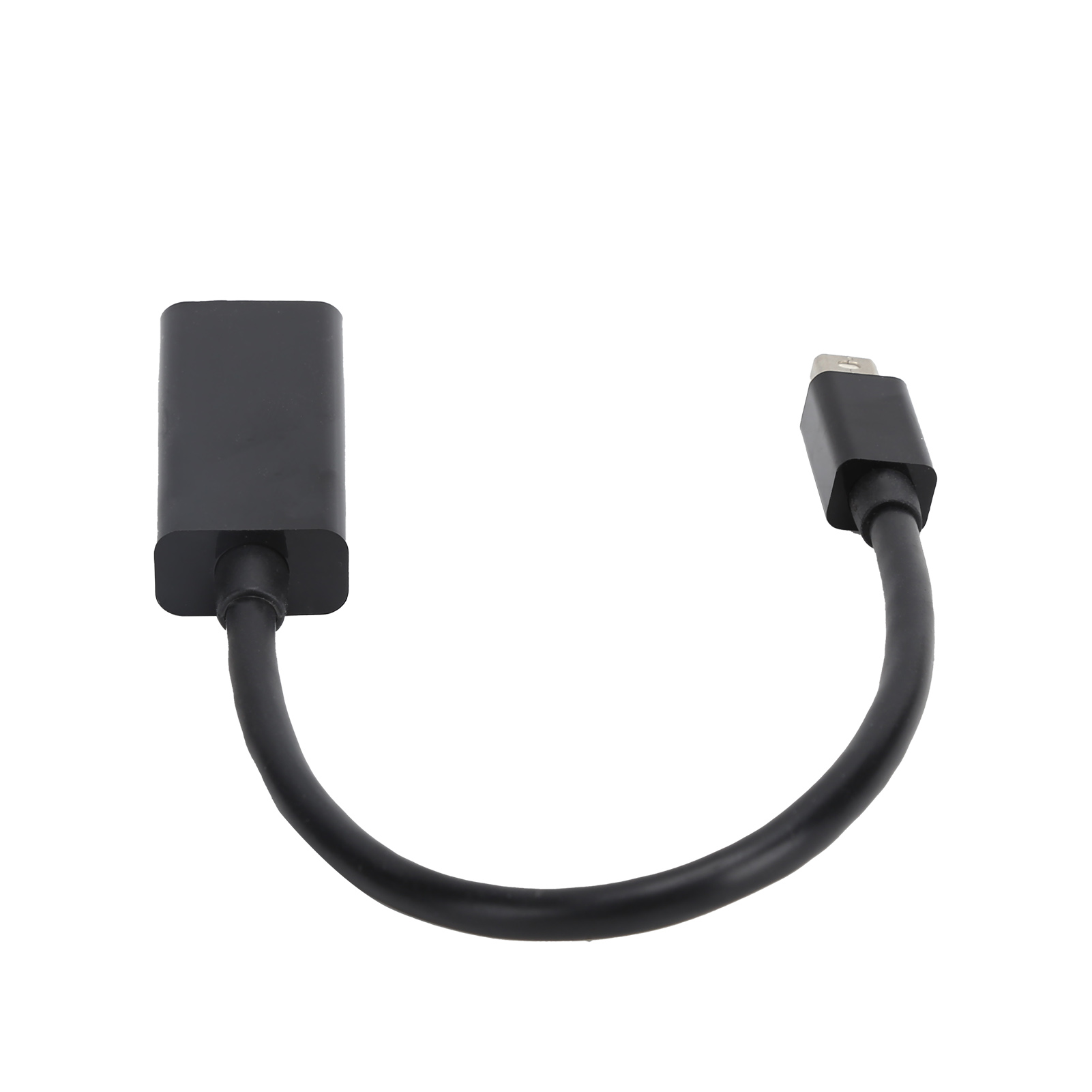 Schwarzes USB-C-Adapterkabel auf weißem Hintergrund. Das Kabel hat zwei rechteckige Enden, verbunden durch einen gebogenen Draht.