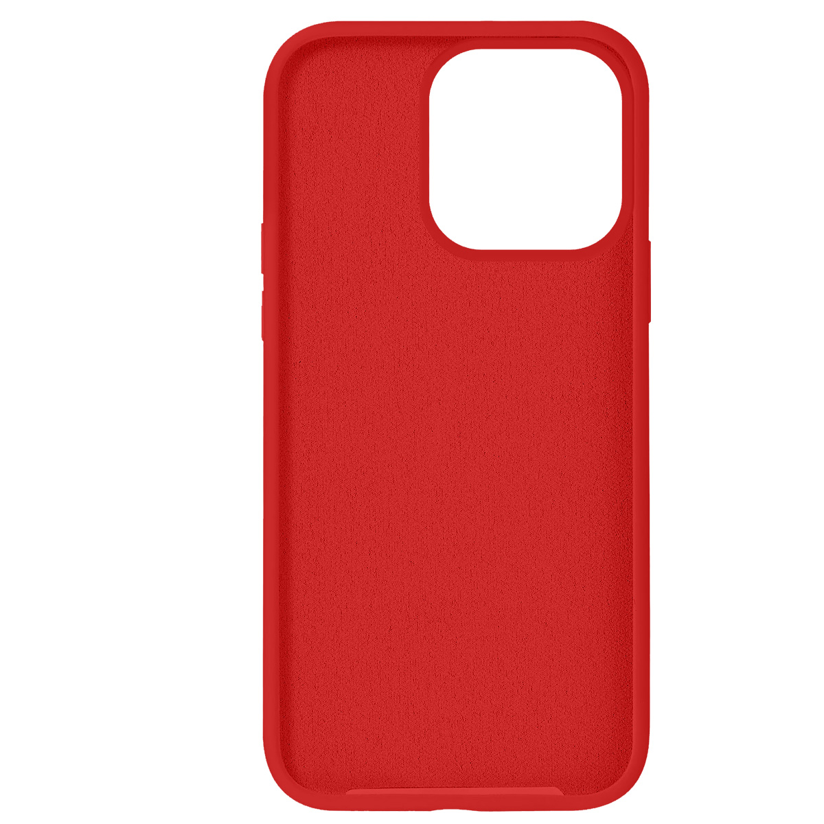 Una custodia rossa per telefono. La custodia ha un'apertura per la fotocamera. Lo sfondo è bianco.