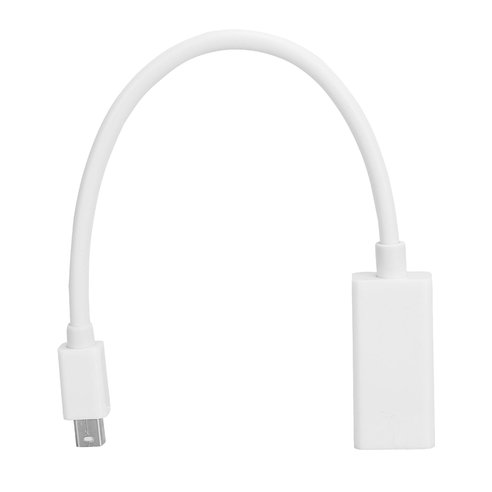 Ein weißes USB-Adapterkabel. Es hat ein gebogenes Kabel, das zwei rechteckige Stecker verbindet. Der Hintergrund ist weiß.
