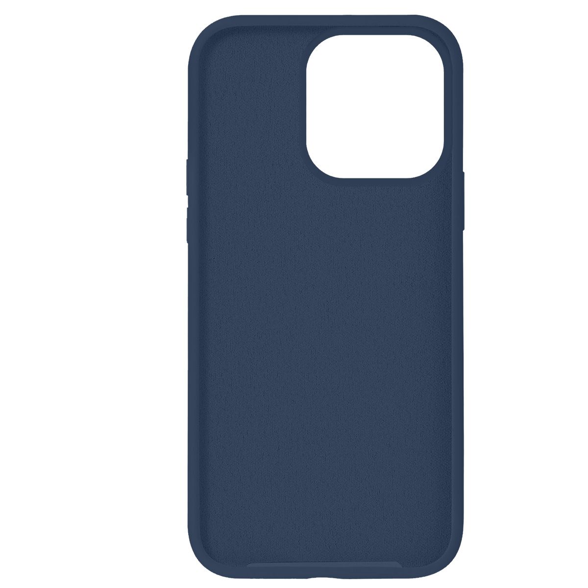 Viene mostrata una custodia per telefono blu scuro. Ha un ritaglio per la fotocamera e i pulsanti, su sfondo bianco.