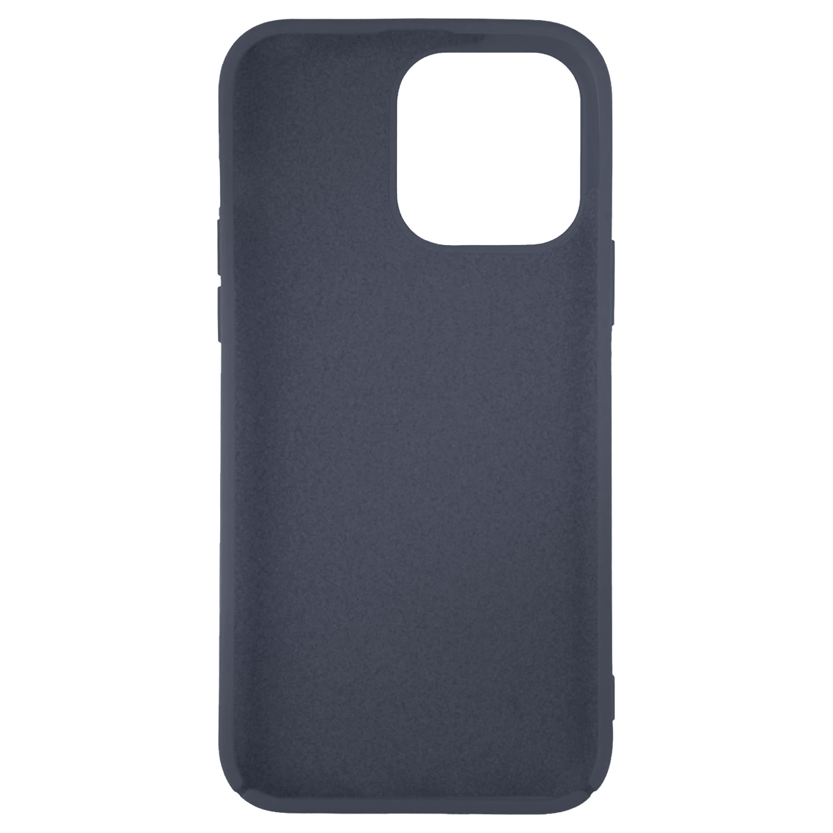Una custodia per telefono blu scuro con un ritaglio per la fotocamera. La custodia ha una superficie strutturata e un bordo liscio e arrotondato.