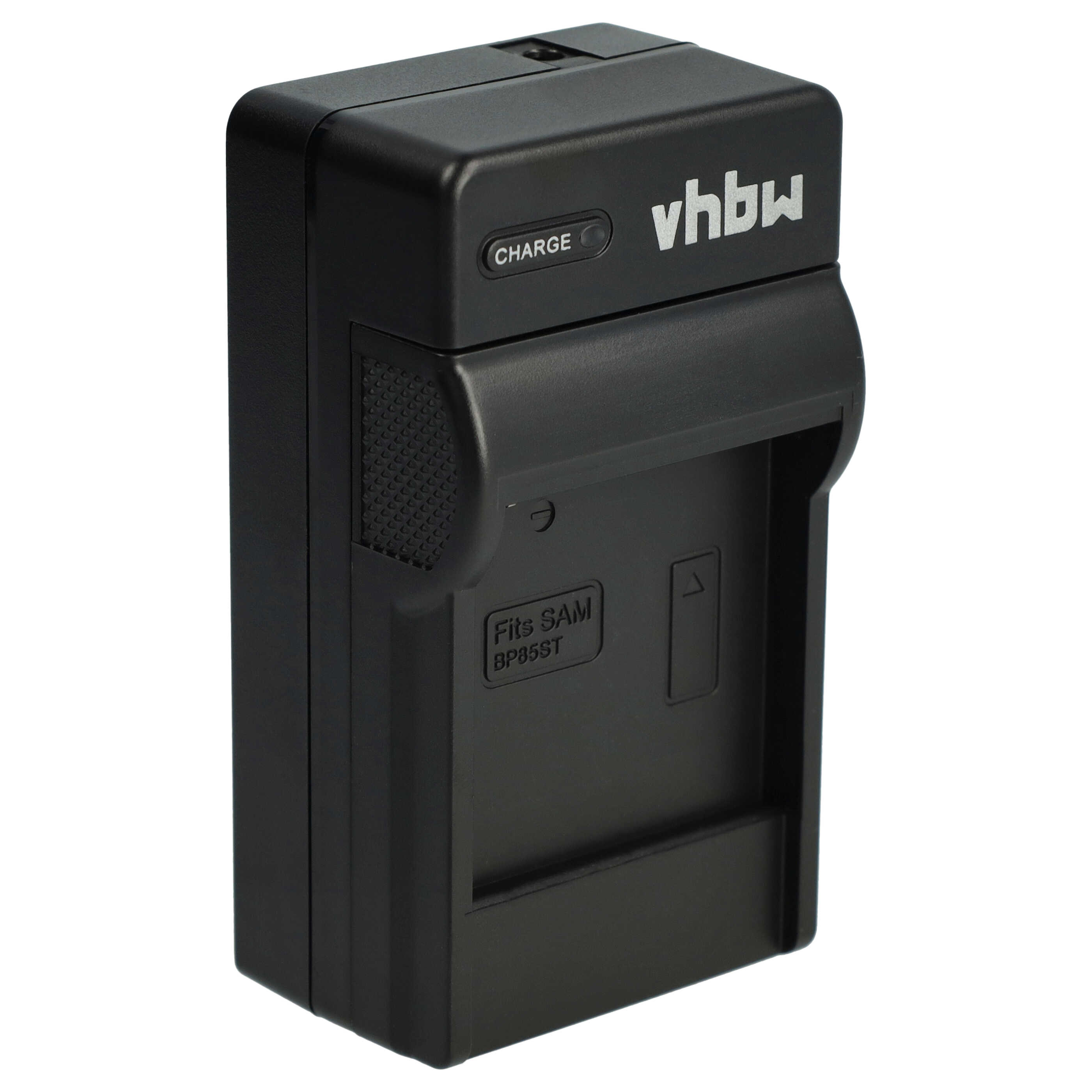Schwarzes vhbw-Ladegerät. Es steht 'CHARGE' und 'Fits SAM BP85ST' drauf. Der Hintergrund ist weiß.