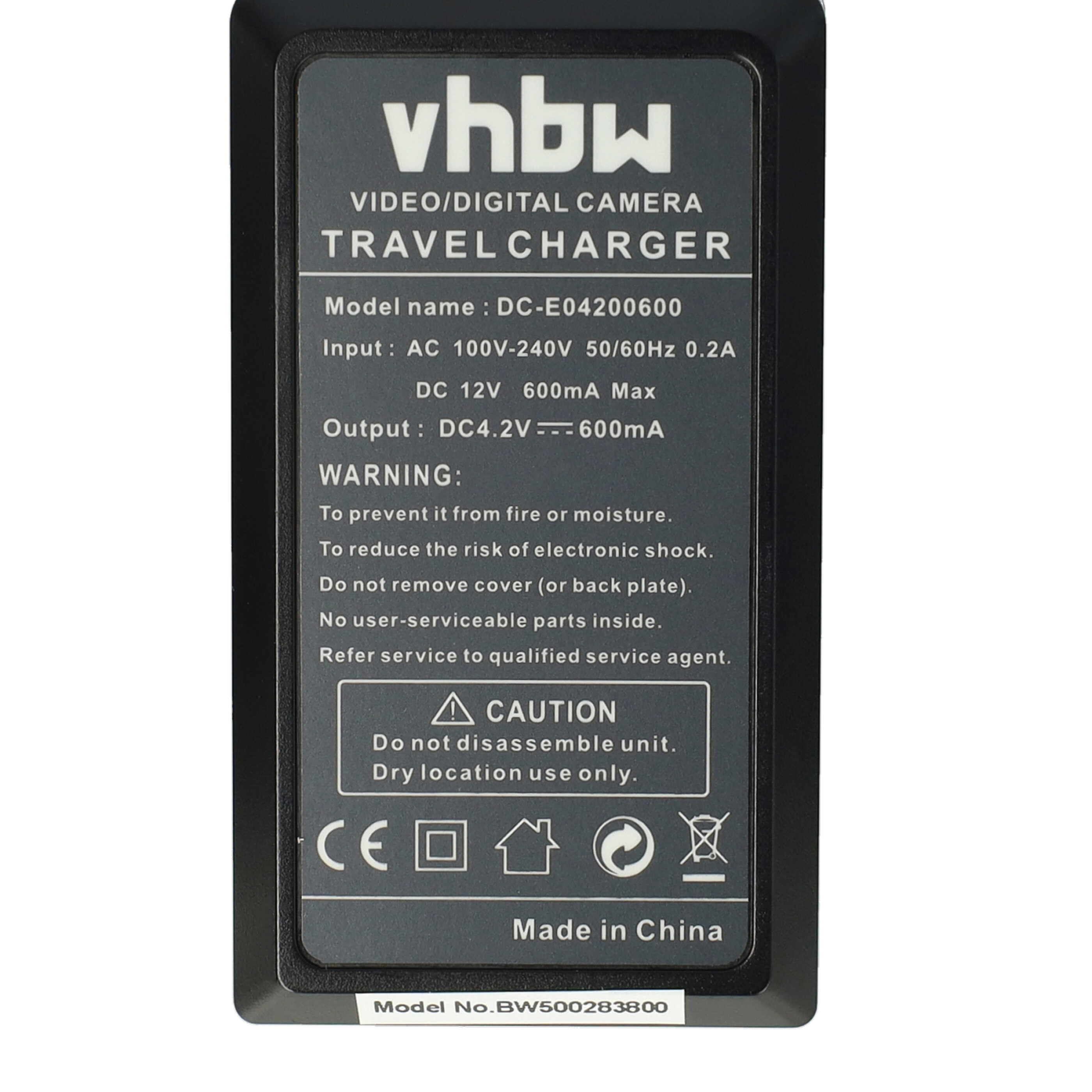 Ein schwarzes Reisegerät mit weißem Text. Es hat das vhbw-Logo und technische Daten.
