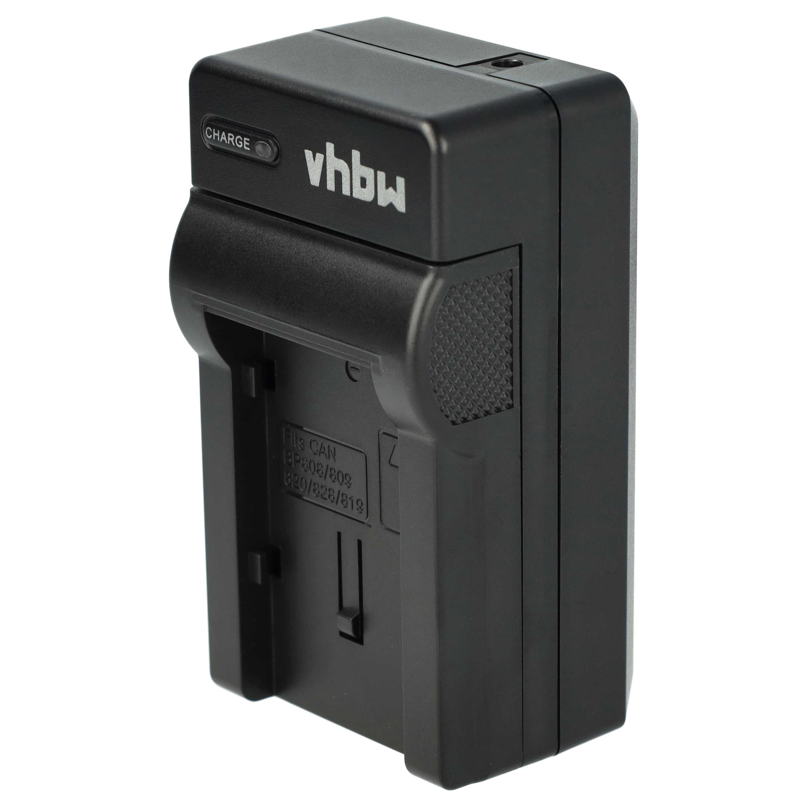 Schwarzes Batterieladegerät mit der Marke 'vhbw'. Es hat eine 'Charge'-Anzeige und unterstützt verschiedene Batteriemodelle.