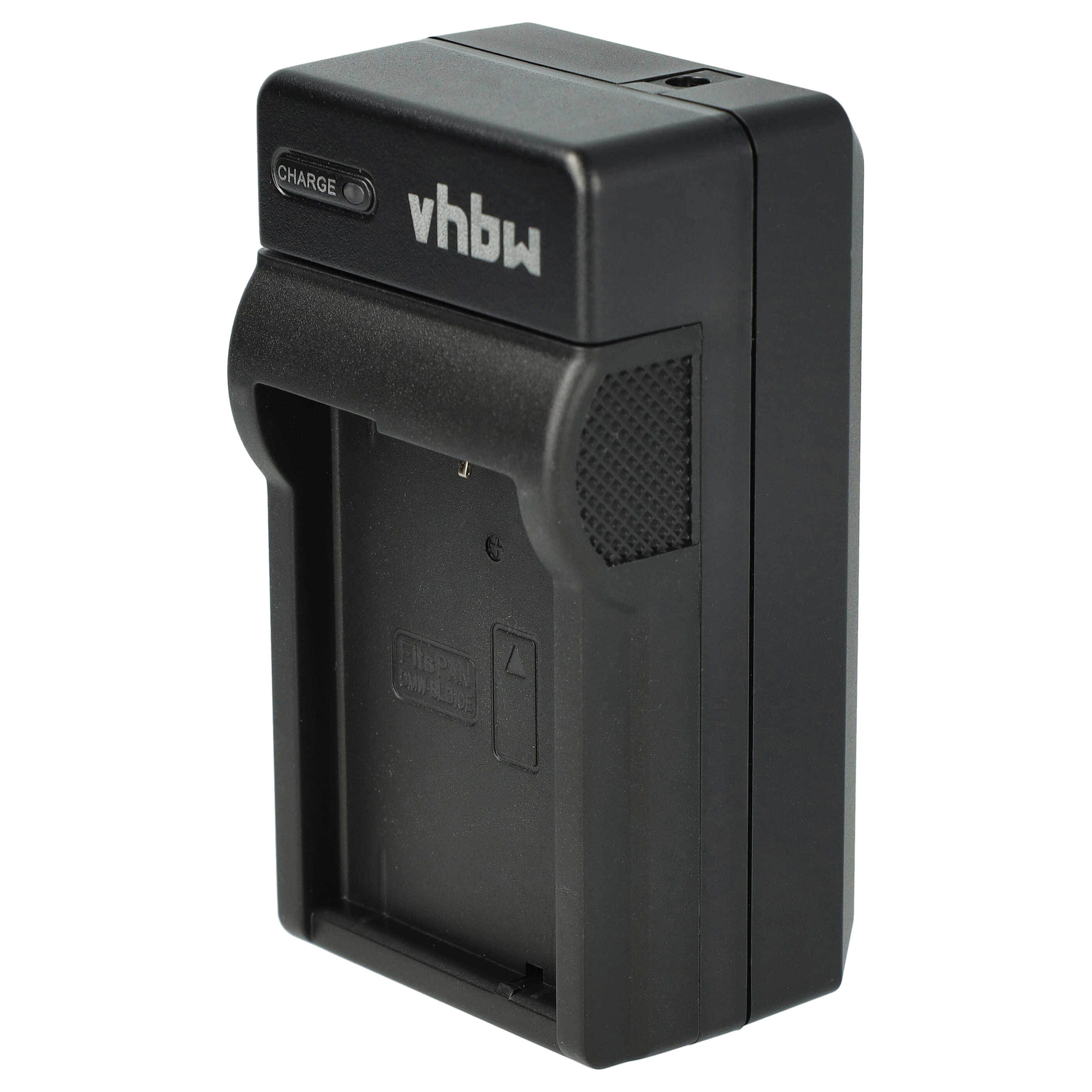 Schwarzes Batterieladegerät mit der Marke "vhbw". Es hat eine Ladeanzeige und einen Steckplatz für eine Batterie.