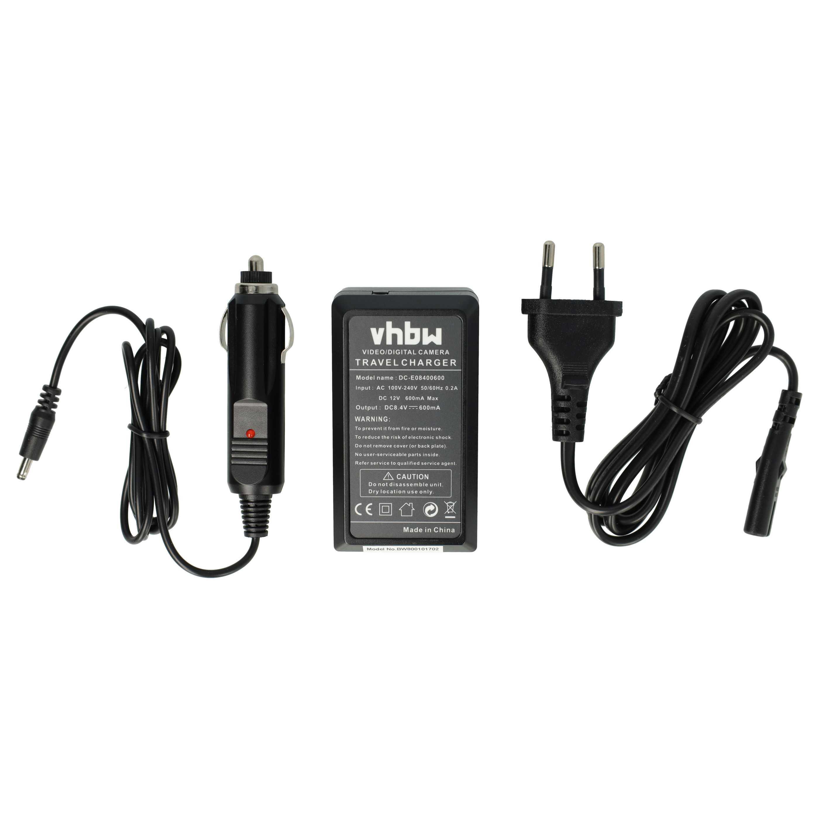 Ein schwarzes Reise Ladegerät mit verschiedenen Kabeln und einem Stecker. Das Ladegerät hat Text und Logos.