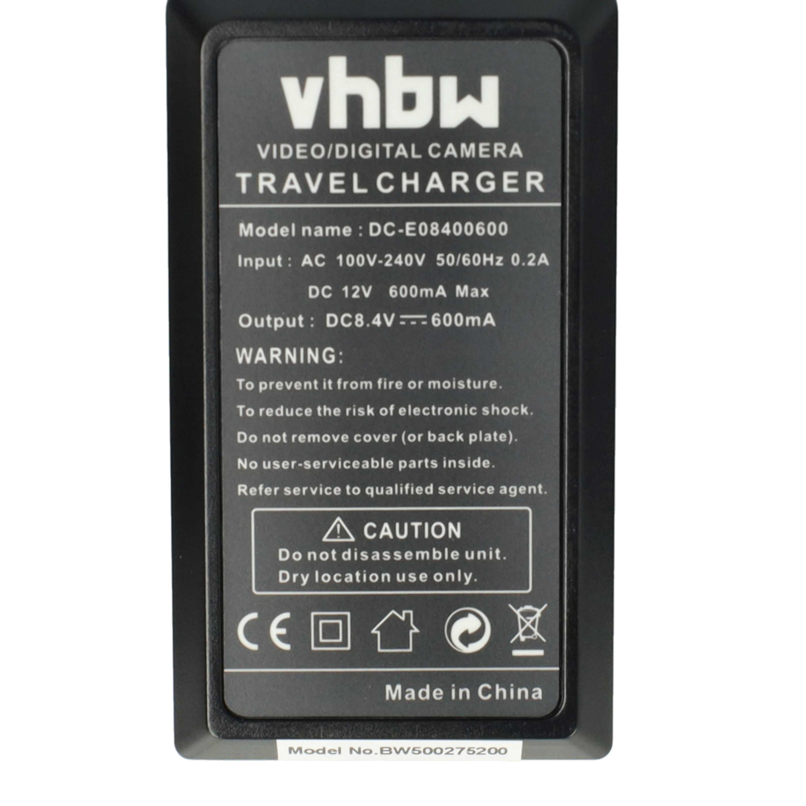 Schwarzes Vhbw-Reiseladegerät mit weißem Text. Es enthält Warnungen, Eingangs-/Ausgangsdetails, Vorsicht und Made in China.
