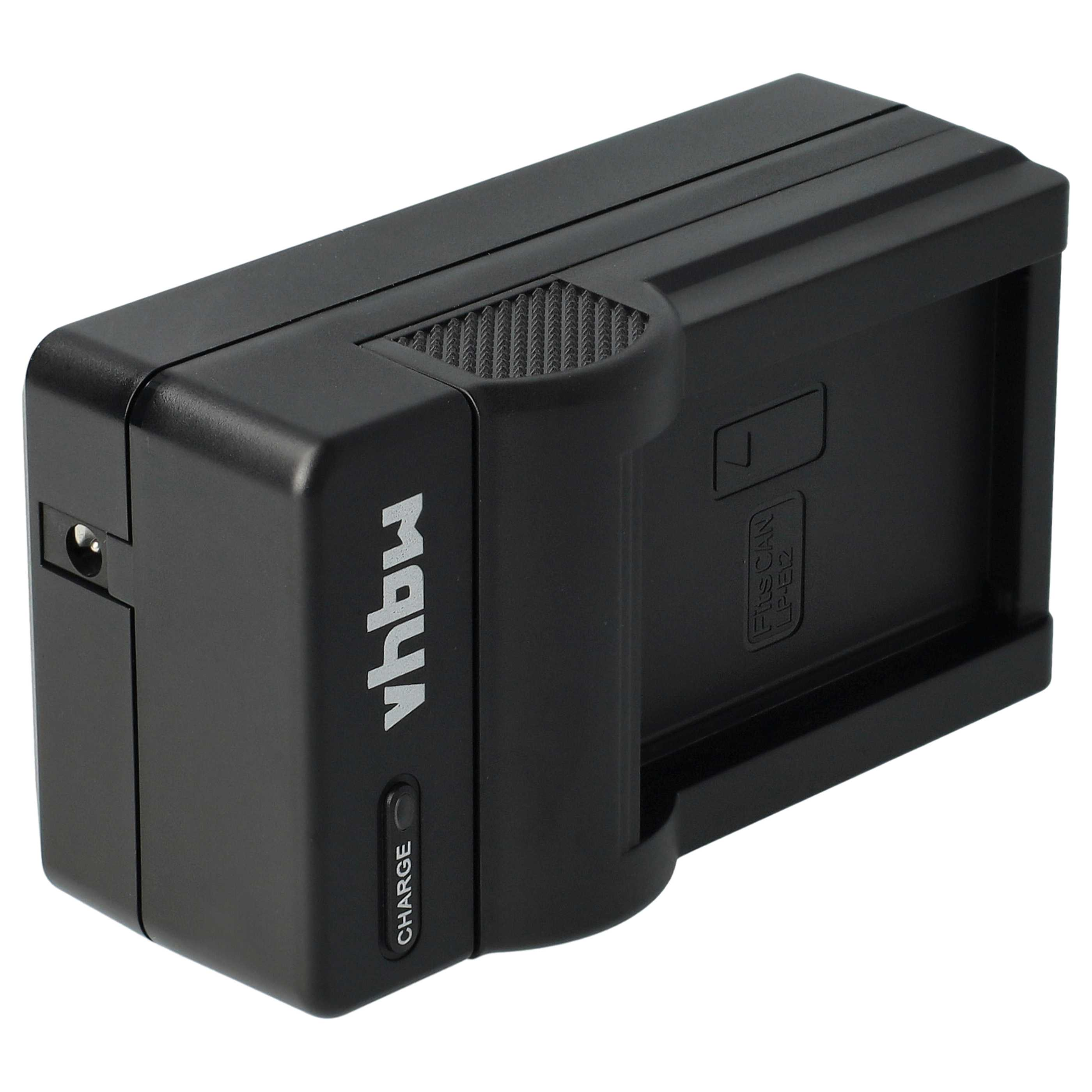 Ein schwarzes Batterieladegerät mit dem Markennamen 'vhbw' auf der Seite. Es hat eine Ladeanzeige und einen Steckplatz für eine Batterie.