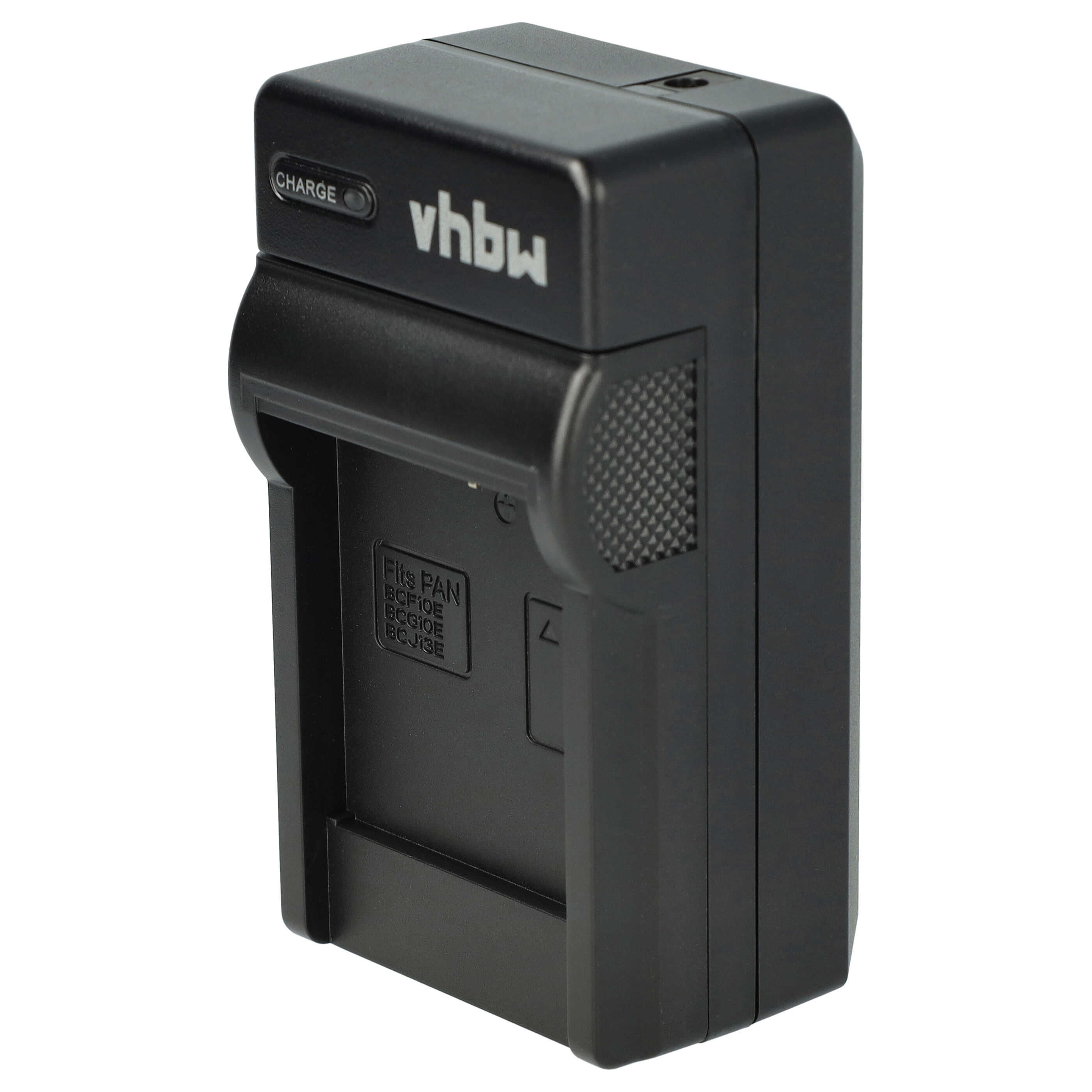 Ein schwarzes vhbw-Batterieladegerät befindet sich auf weißem Hintergrund. Auf dem Ladegerät steht das Wort 'CHARGE' und das vhbw-Logo.