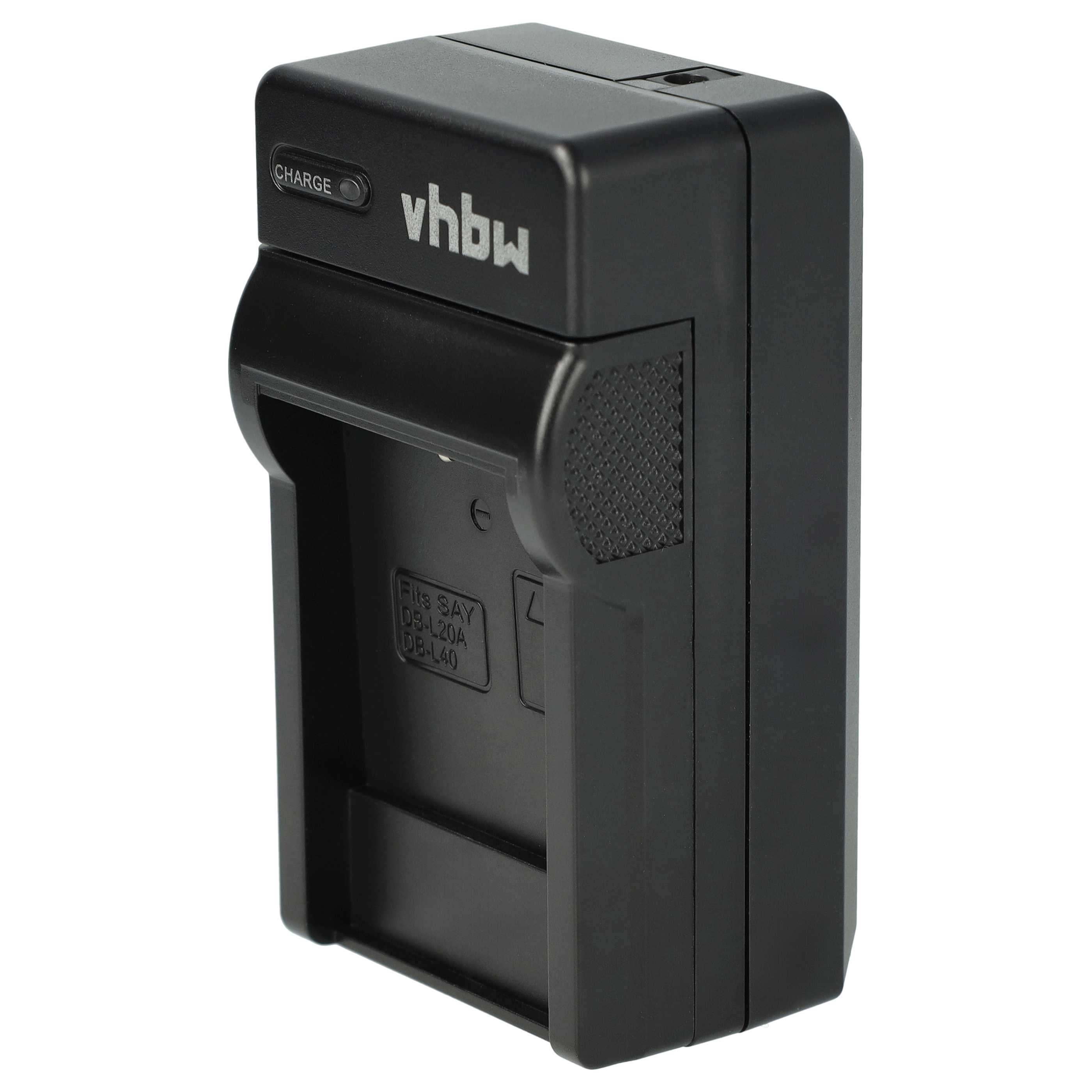 Schwarzes Kamera-Akkuladegerät mit der Aufschrift 'CHARGE' und dem Markennamen 'vhbw'.
