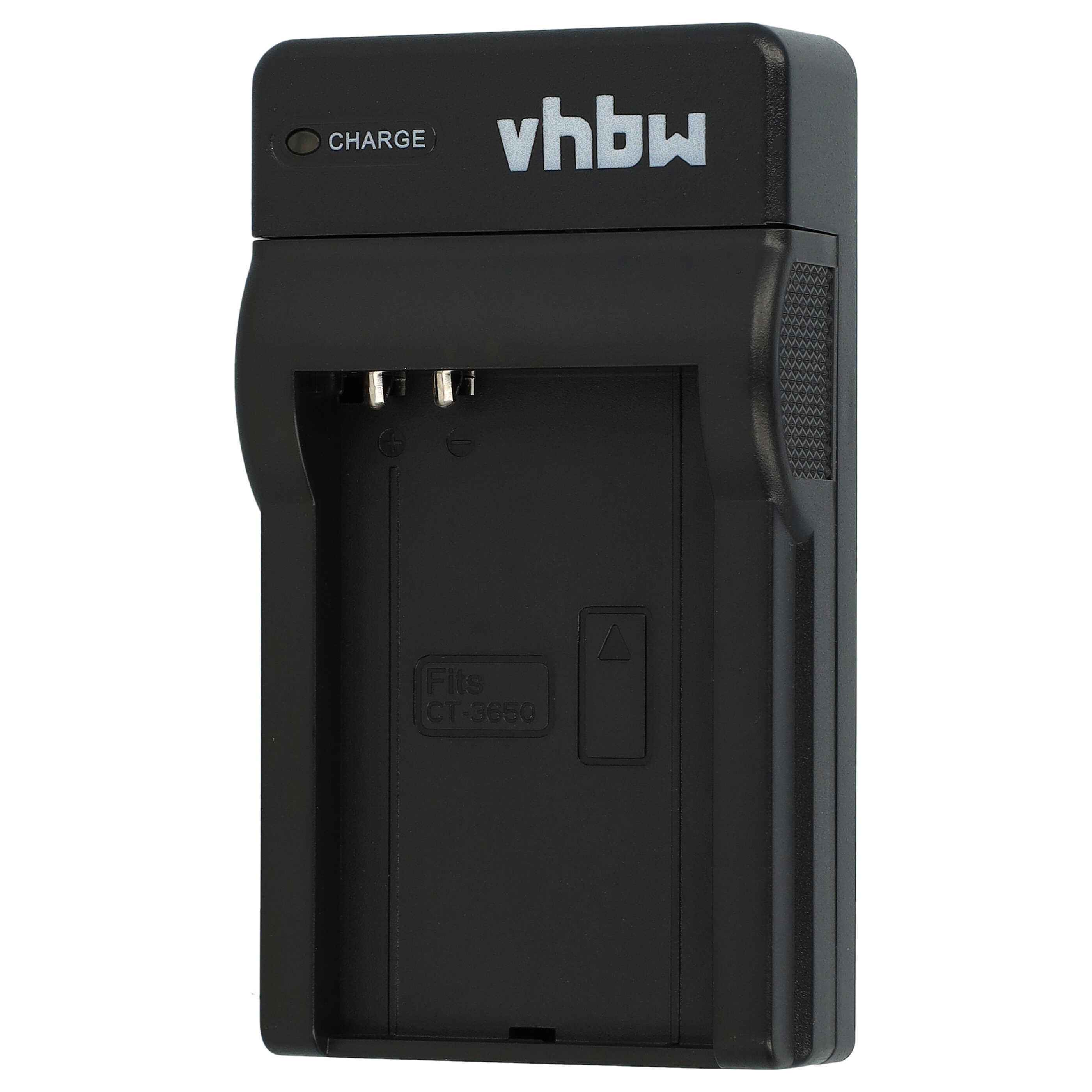 Ein schwarzes Batterieladegerät mit dem Logo 'vhbw'. Es hat Ladeschlitze und eine Kontrollleuchte. Der Text 'Fits CT-3650' ist sichtbar.