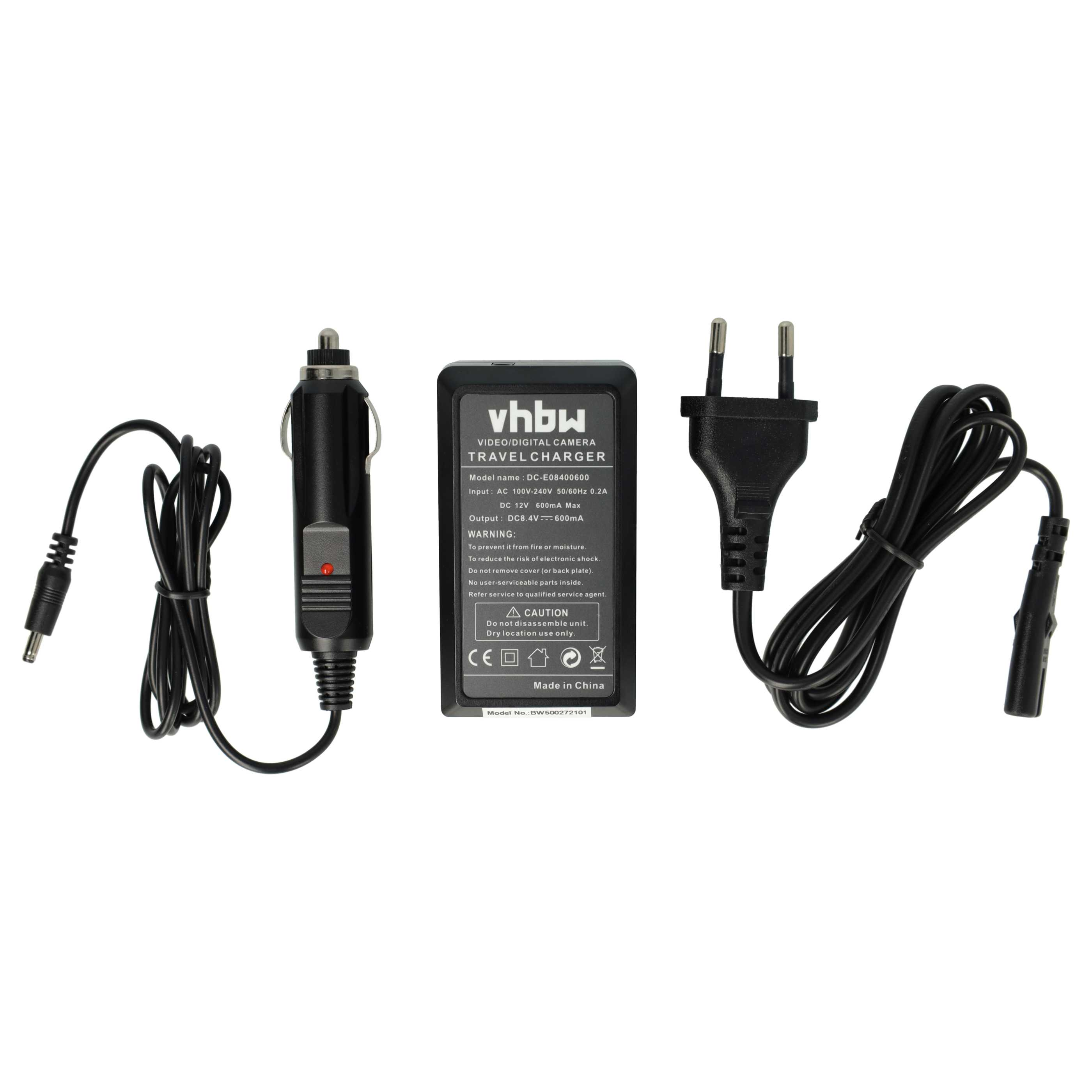 Ein Reiseladegerät-Set mit Auto-Adapter, Ladegerät und Euro-Stecker. Alle Artikel sind schwarz.