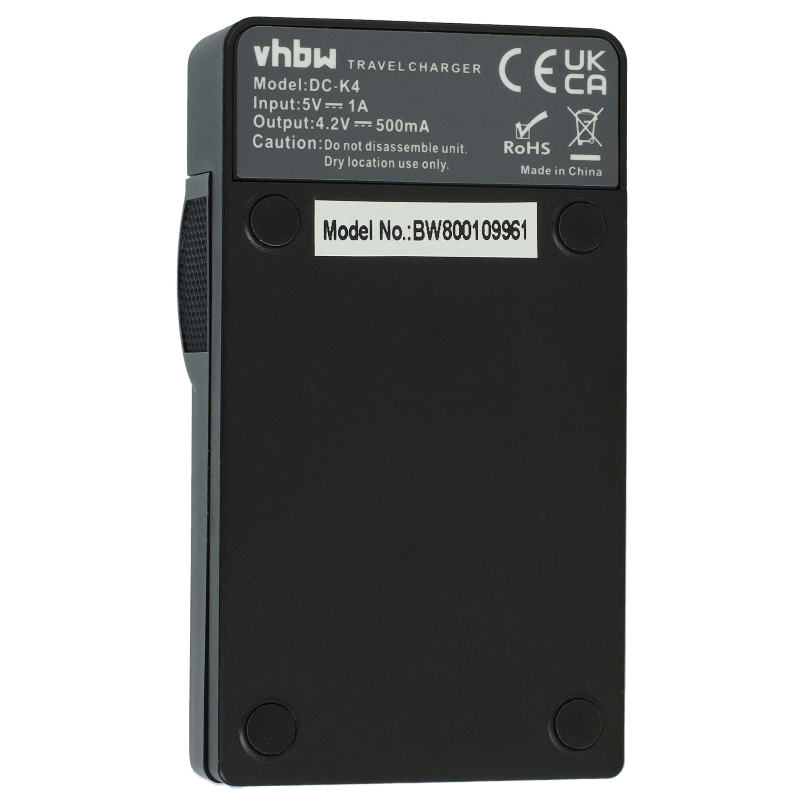 Schwarzes Reise-Ladegerät mit weißem Text. Es hat CE- und UKCA-Zeichen. Modellnummer BW800109961 ist sichtbar.