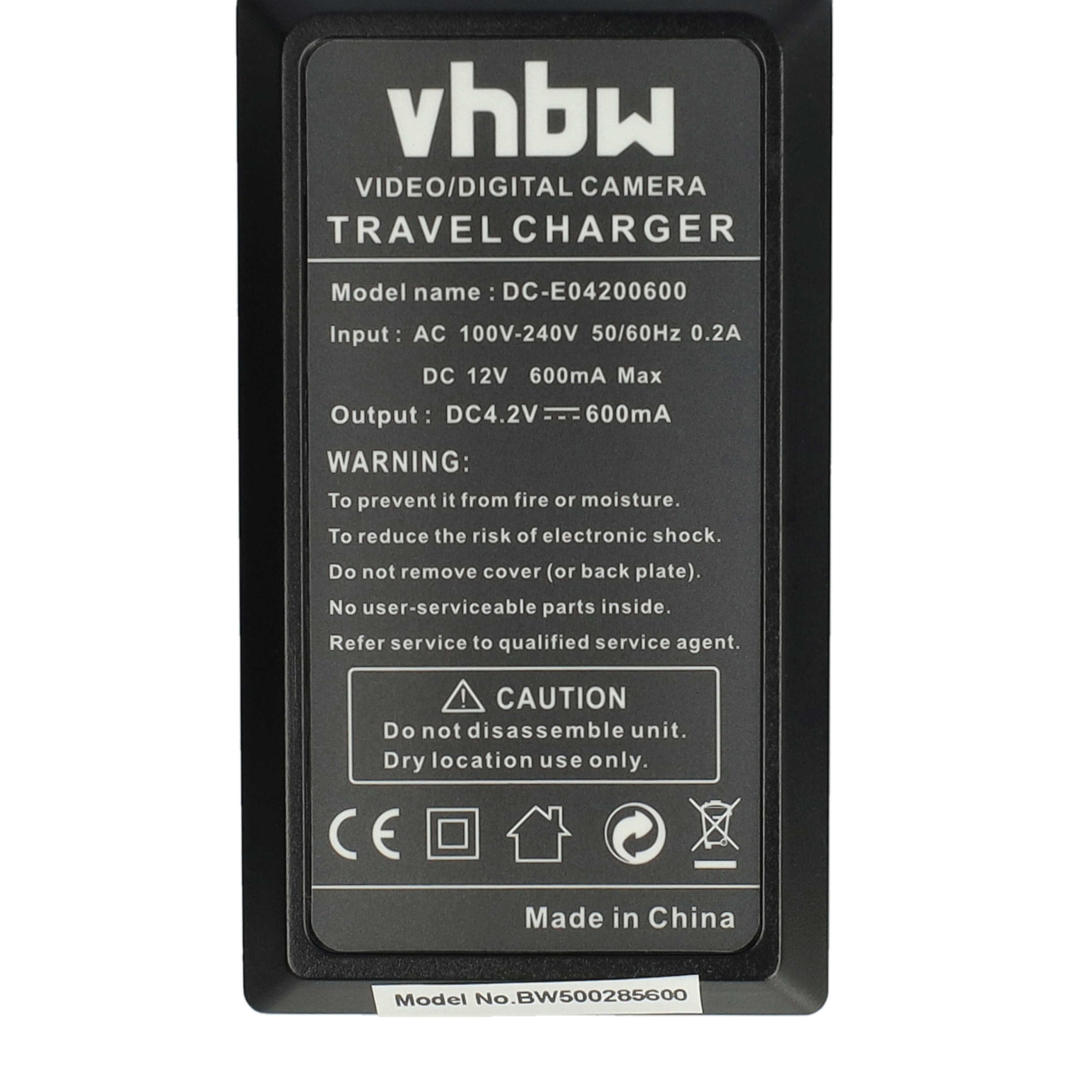 Schwarzes Reisegerät mit Text, Warnungen und Modellinformationen. Enthält das vhbw-Logo und 'Made in China'.