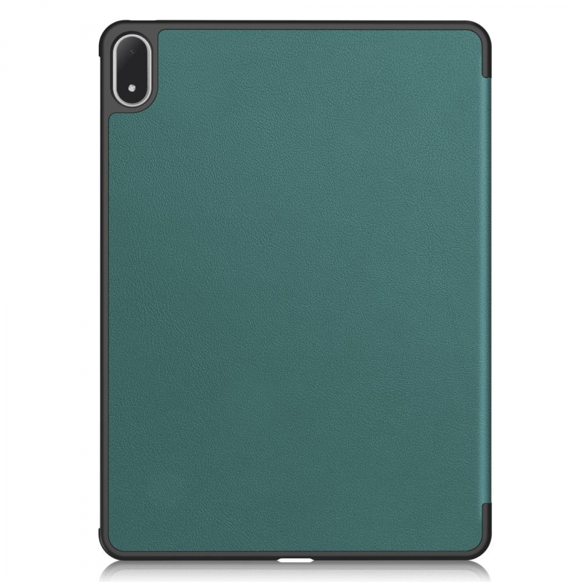 Eine teal Tablethülle mit schwarzem Rand. Die Hülle hat einen Kameraausschnitt und eine strukturierte Oberfläche.