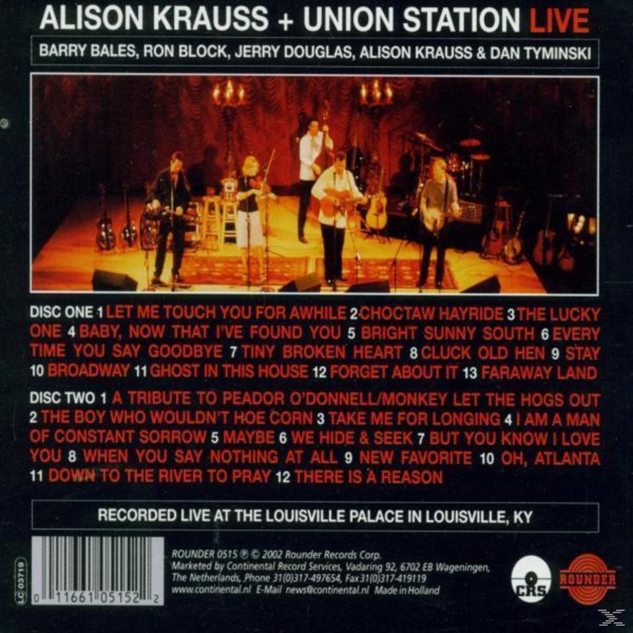Albumcover mit Alison Krauss und Union Station live. Bandmitglieder spielen auf der Bühne Instrumente. Der Albumtitel steht darüber.