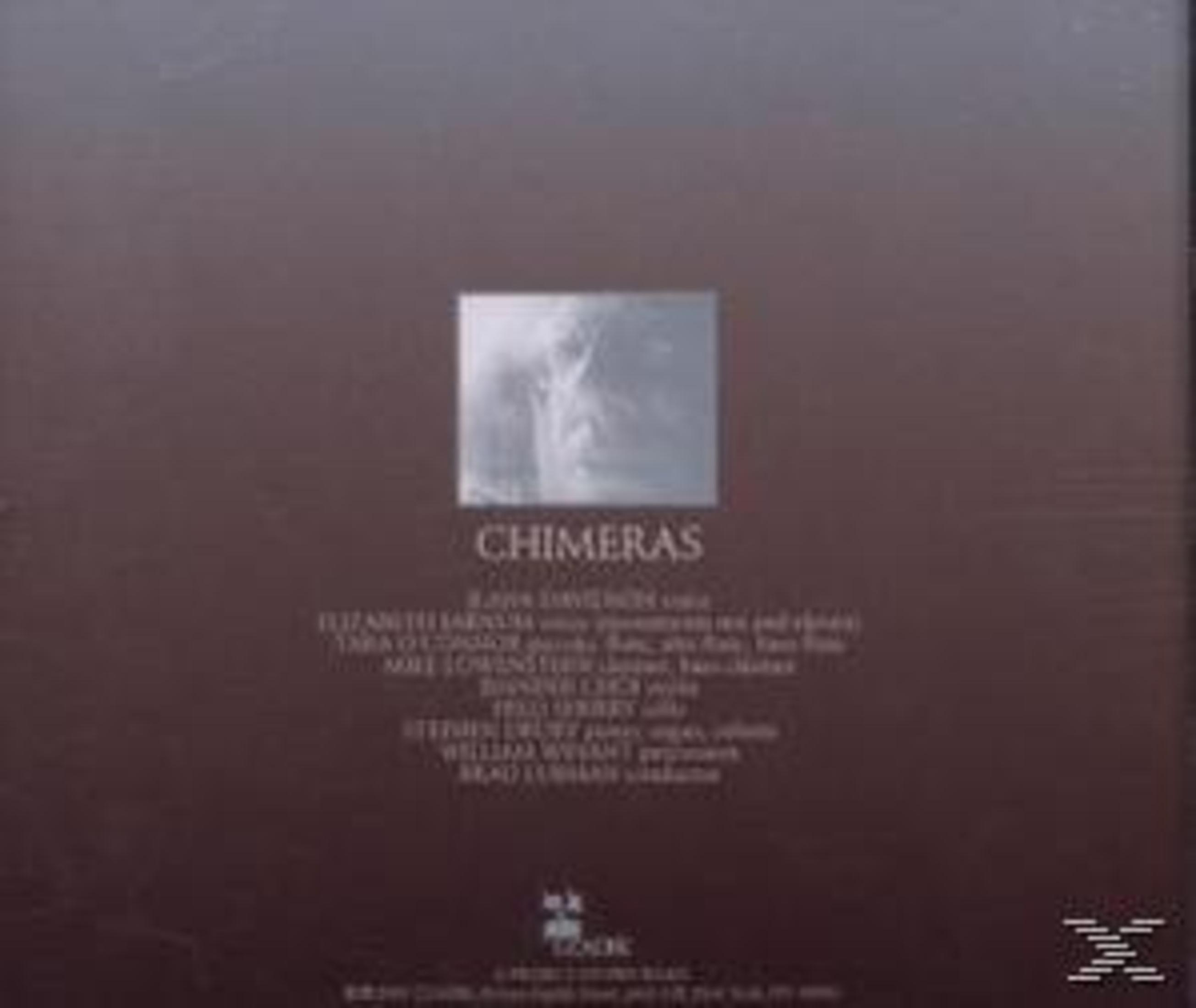 Dunkelbraunes Filmplakat mit quadratischem Bild und Text. Das Wort 'CHIMERAS' ist sichtbar, zusammen mit Credits.