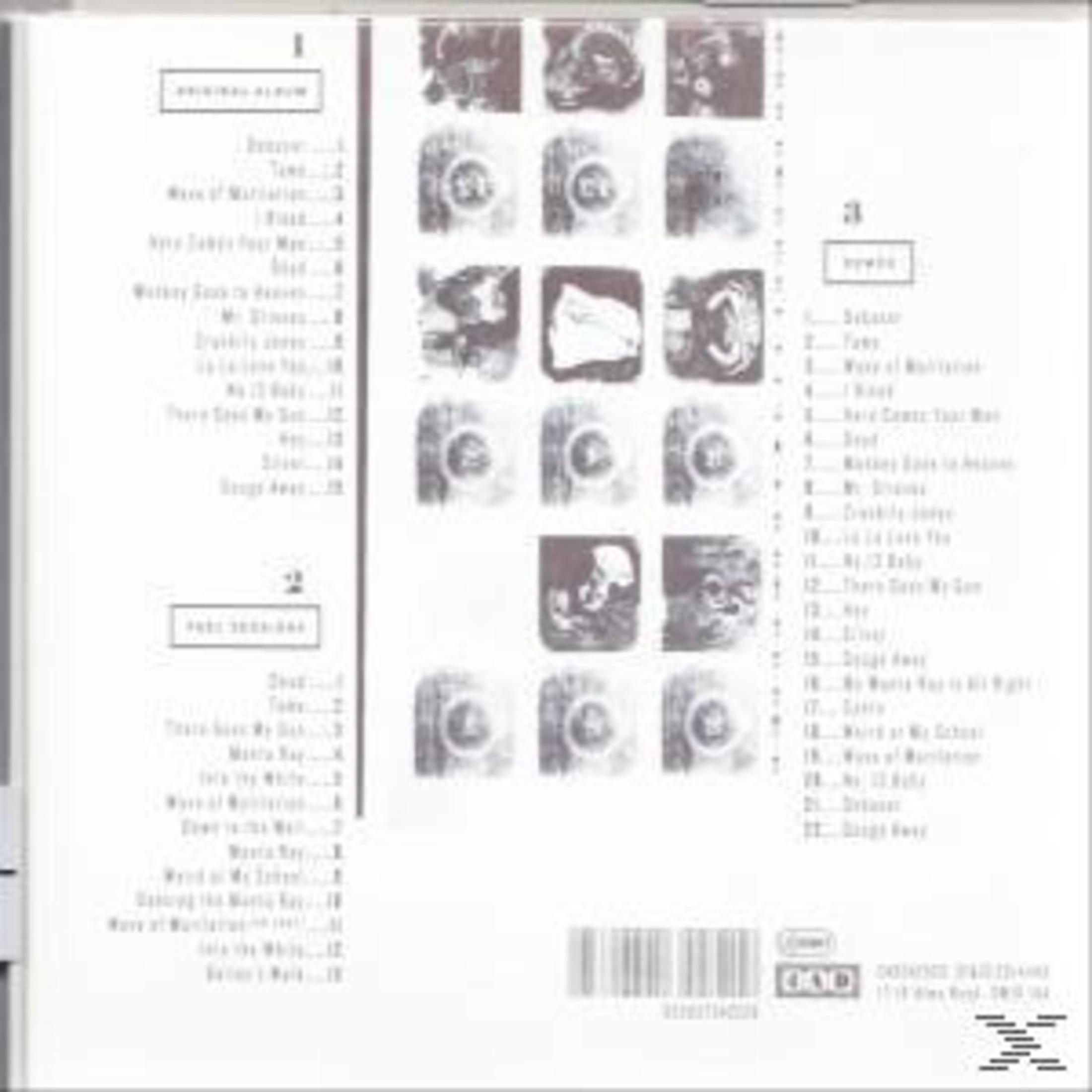 Albumcover mit Titellisten und kleinen Bildern in einem Raster. Text ist auf Englisch. Listet Tracks von zwei Alben und eine Reihe von Bildern auf.