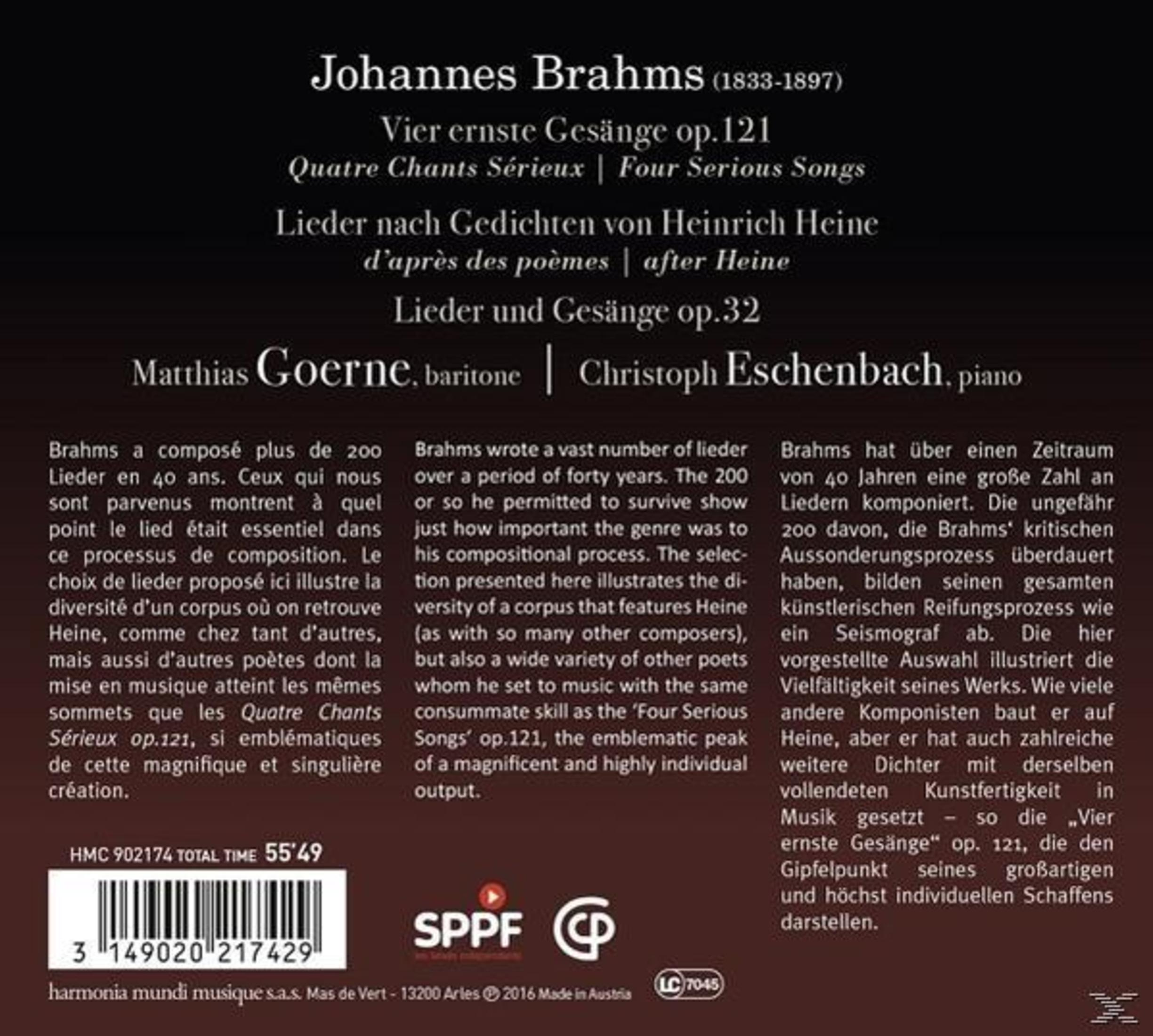 Albumcover mit Text über Johannes Brahms und seine Kompositionen. Mit einem Bariton und einem Pianisten.