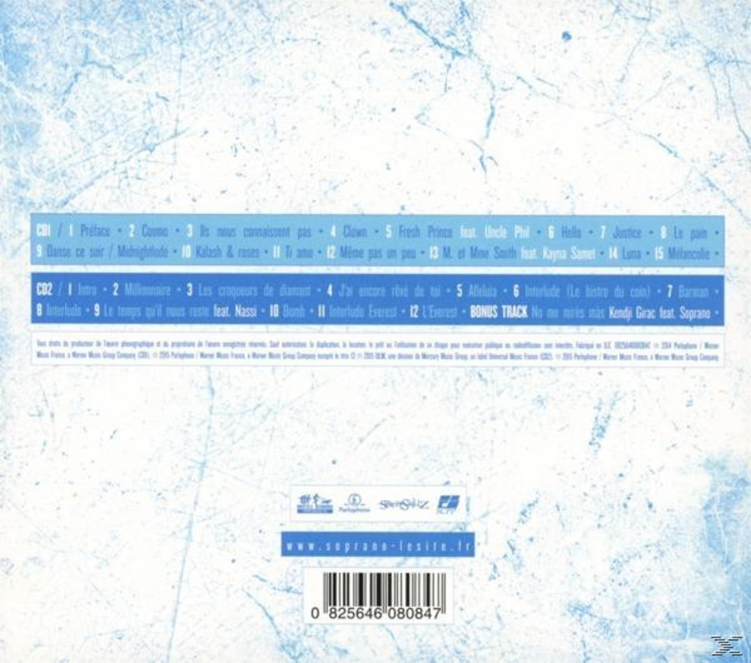 Albumcover mit blauem Hintergrund, Titelliste und Künstlerinformationen. Enthält einen Barcode und eine Website-Adresse.