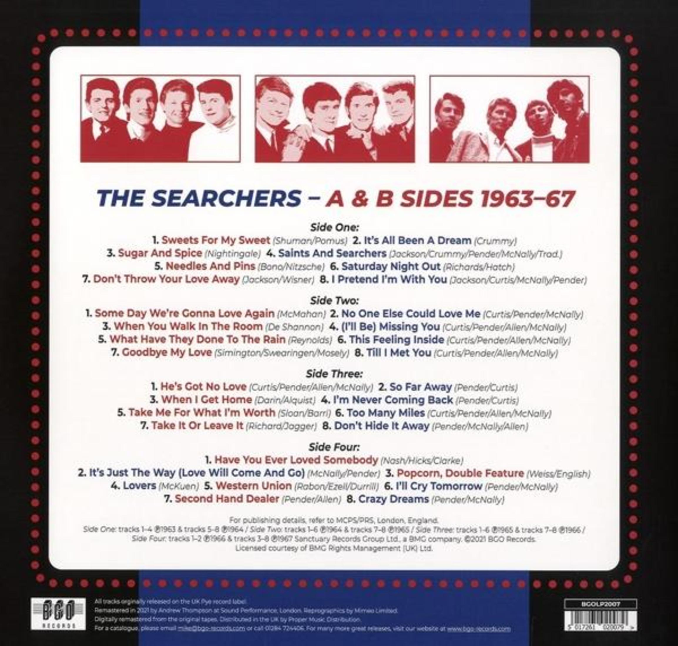 Albumcover von The Searchers - A & B Sides 1963-67. Enthält Bandfoto und Titelliste.