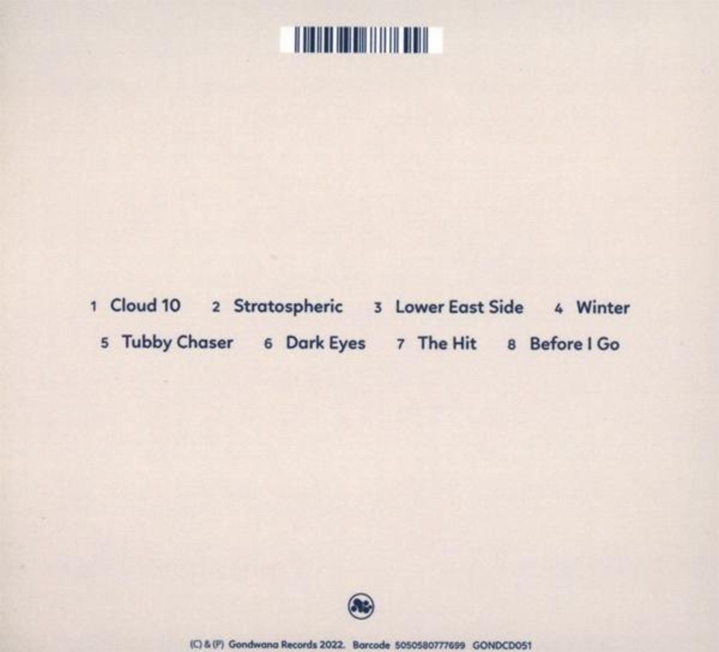 Albumcover mit Titelliste. Die Nummern 1-8 listen Songtitel auf. Barcode oben, Gondwana Records Logo unten.