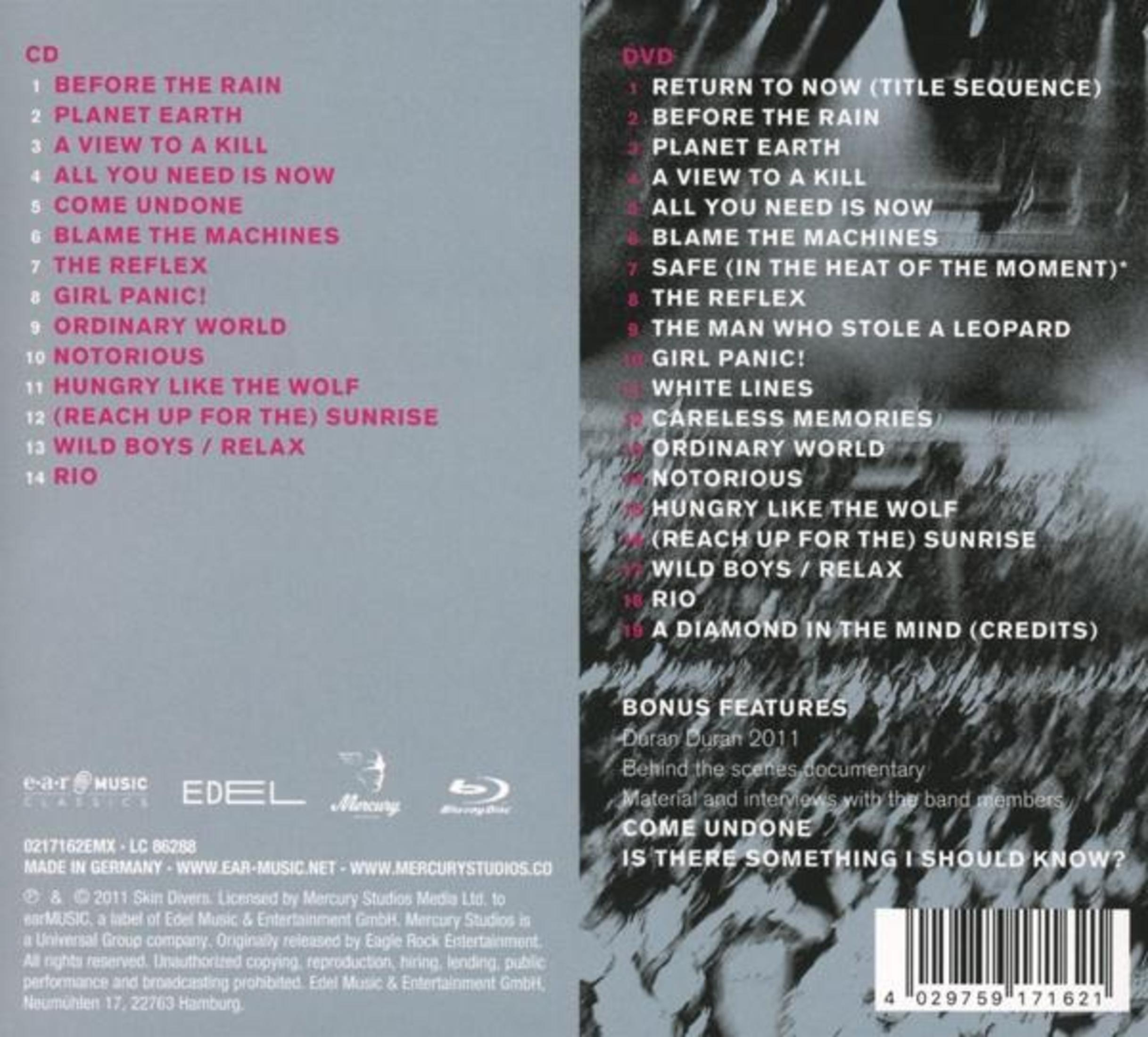 Albumcover mit Titellisten für CD und DVD, Songtiteln und Bandinformationen sowie einem Barcode am unteren Rand.