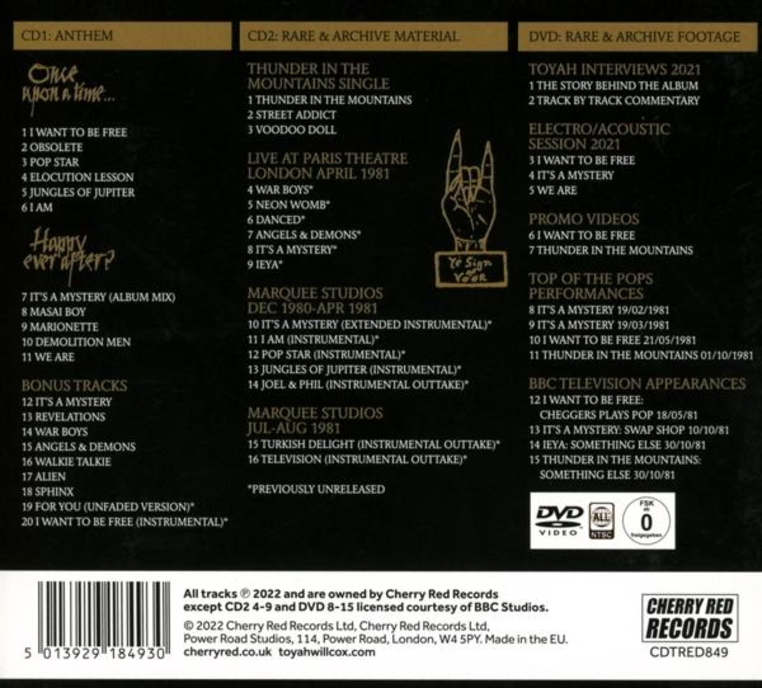 CD-Cover mit Titelliste. Der Titel lautet 'Once Upon a Time'. Enthält ein Handzeichen und das Cherry Red Records Logo.