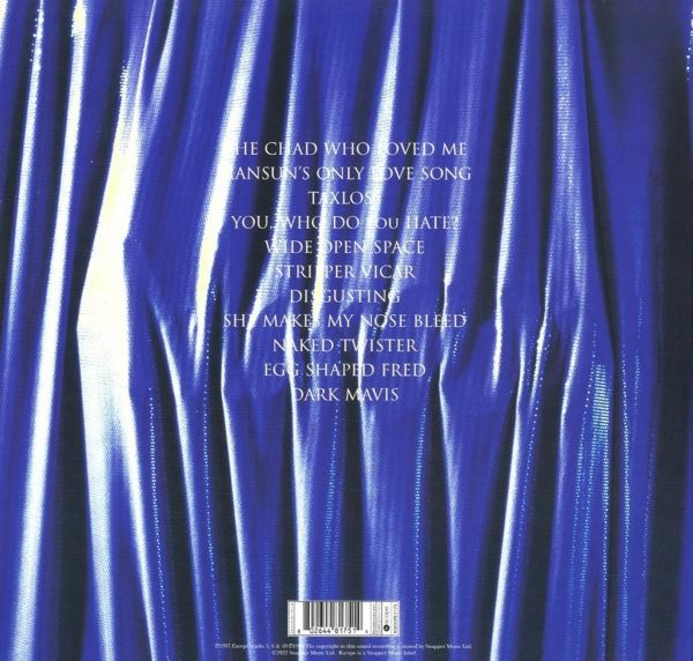 Albumcover mit blauem Hintergrund und Text. Die Texte sind in Weiß aufgeführt. Unten befinden sich ein Barcode und Text.