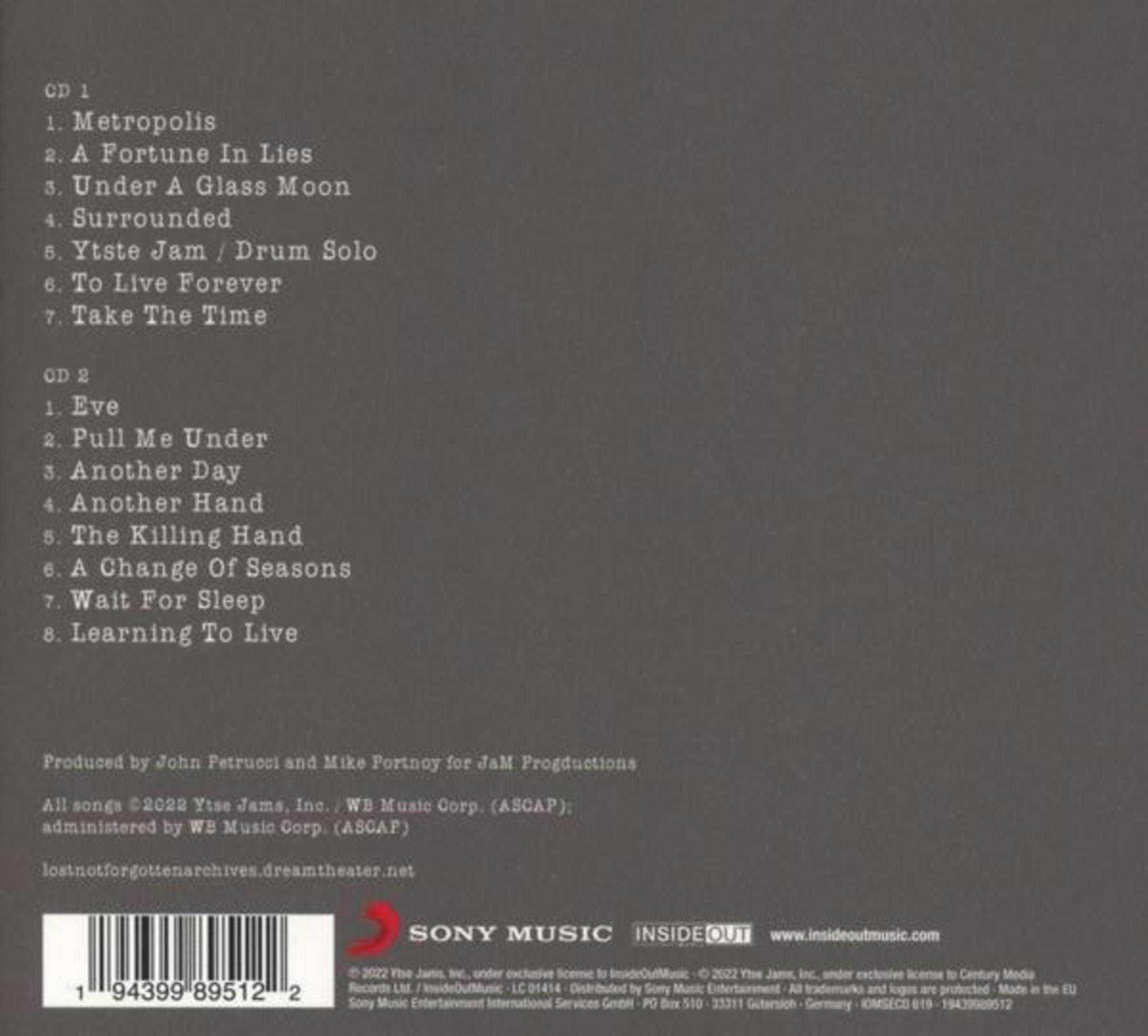 Albumcover mit Titellisten. CD 1 und CD 2 Listen. Text enthält Songtitel, Produktionskredite und Copyright-Informationen.