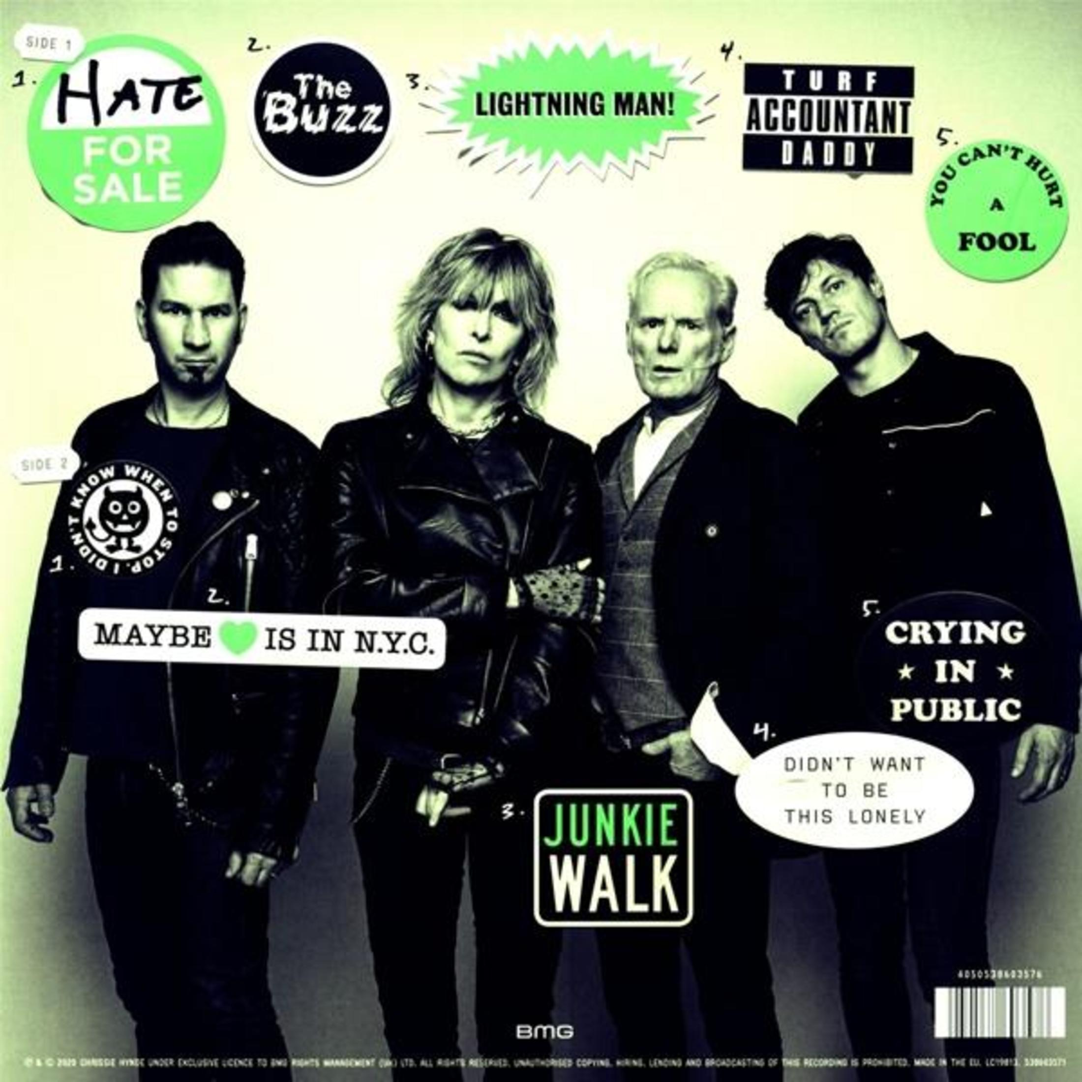 Albumcover mit vier Bandmitgliedern. Titel auf dem Cover lauten 'Hate for Sale', 'Lightning Man' und 'Crying in Public'.