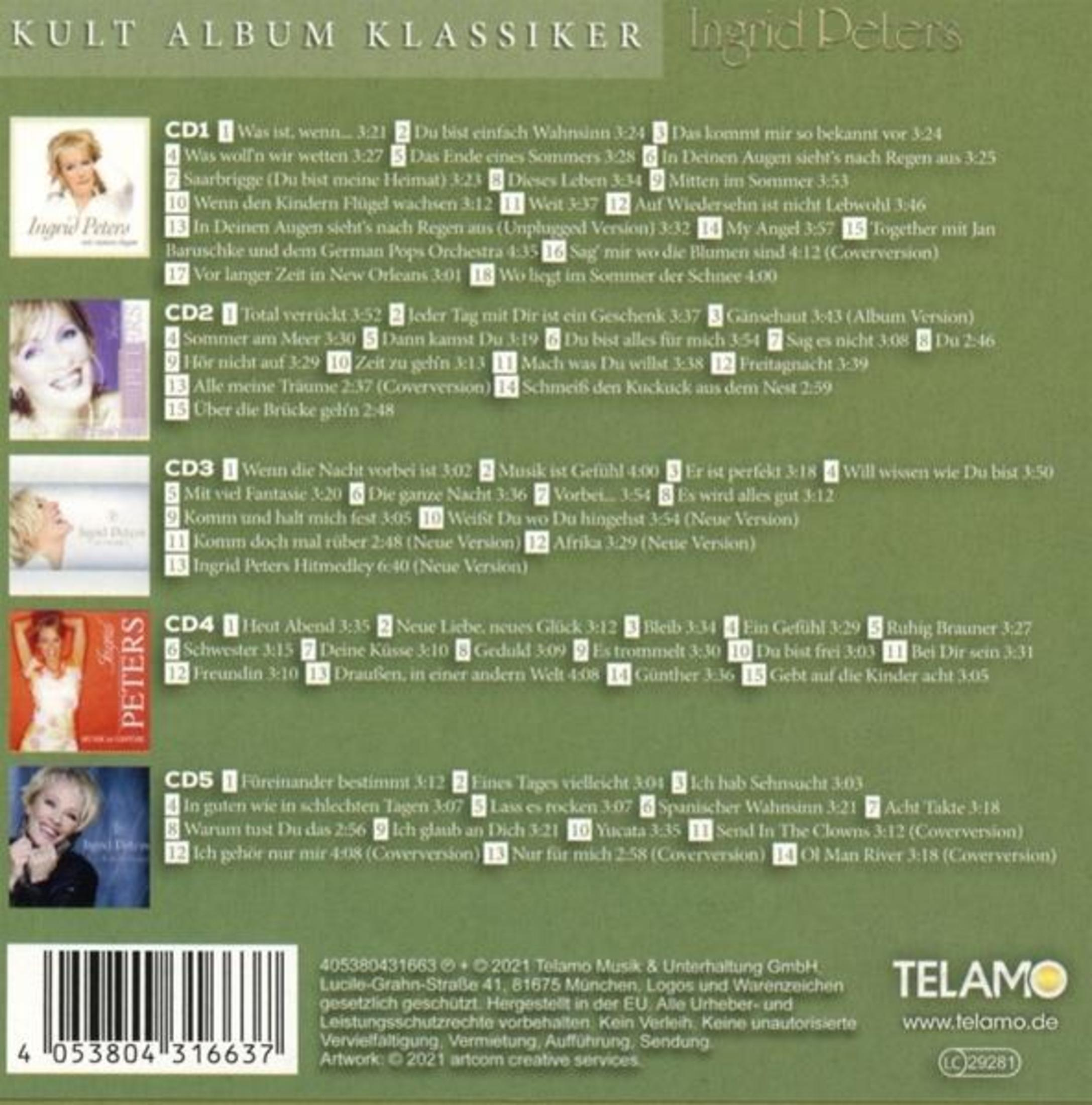 Albumcover mit Ingrid Peters. Text enthält Albumtitel und Titelliste. Das Telamo-Logo befindet sich unten.