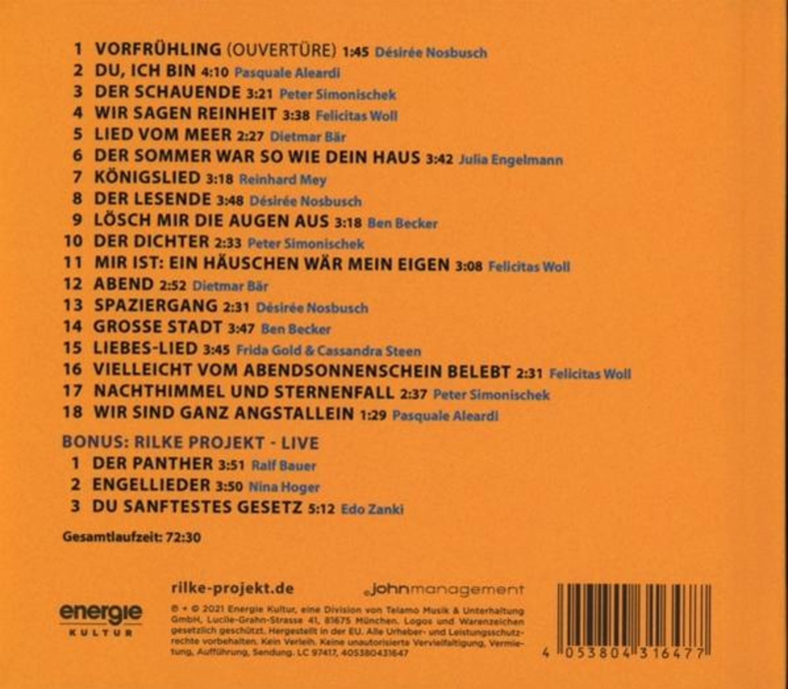 Oranger Albumcover mit Titelliste, Künstlernamen und Logo unten.