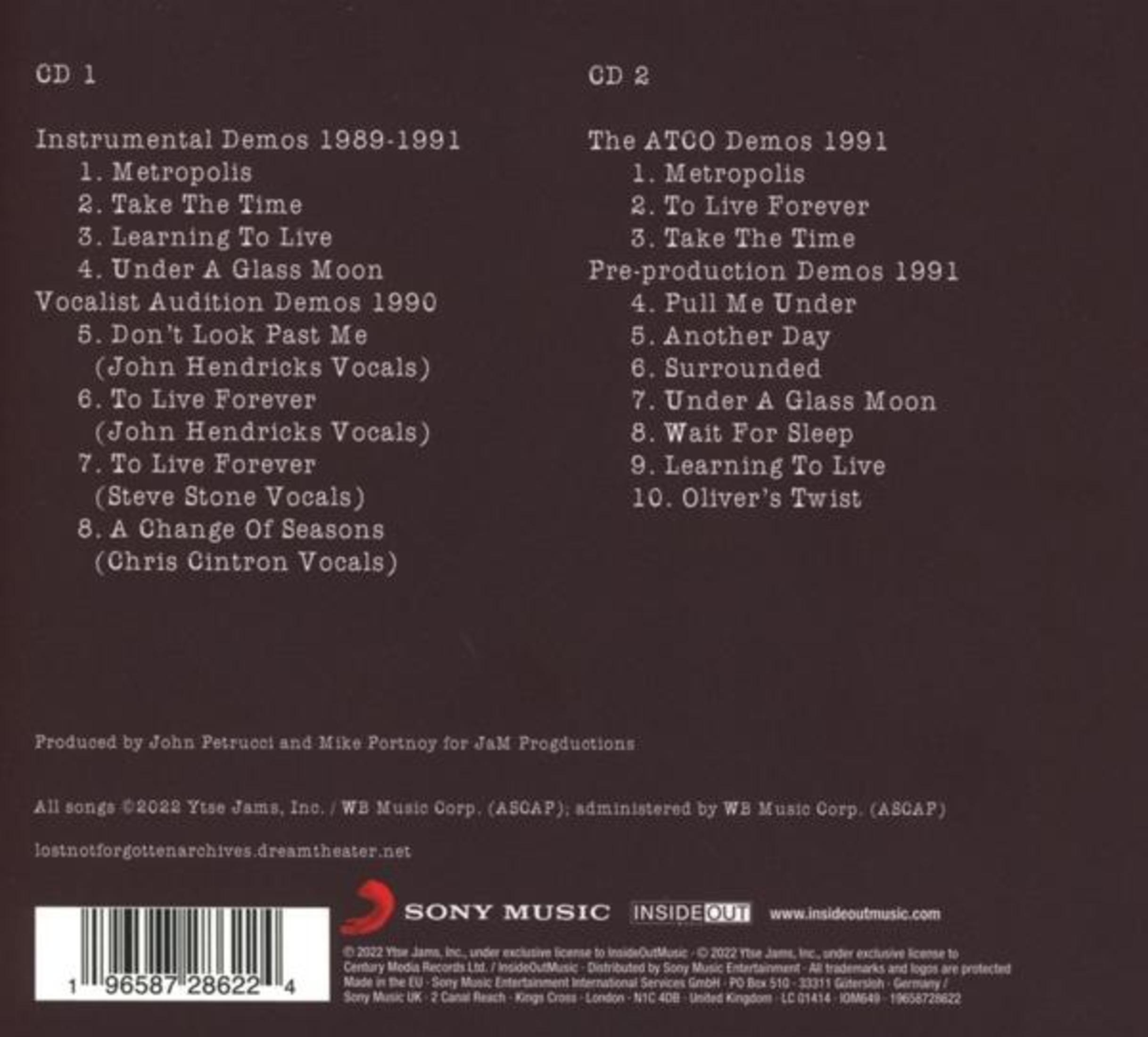 CD-Cover mit Titellisten, Titeln und Credits. Sony Music und InsideOut Logos sind sichtbar.