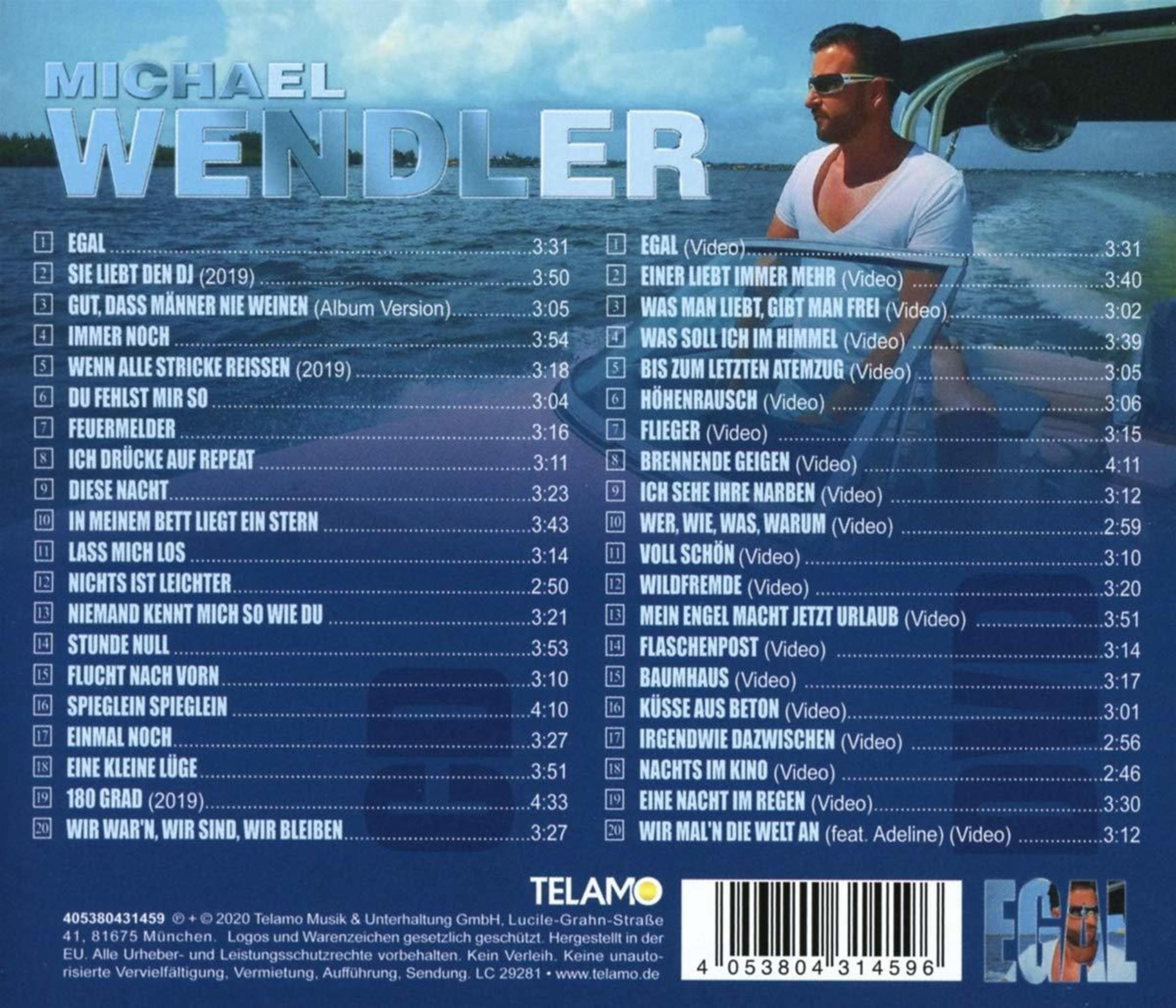 CD-Cover mit Michael Wendler, Titelliste und Logo. Ein Mann auf einem Boot ist sichtbar.